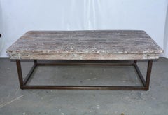Industrial Coffee Table with Wood Top and Metal Base