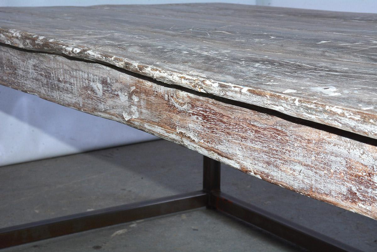 Industrial Coffee Table with Wood Top and Metal Base For Sale 2