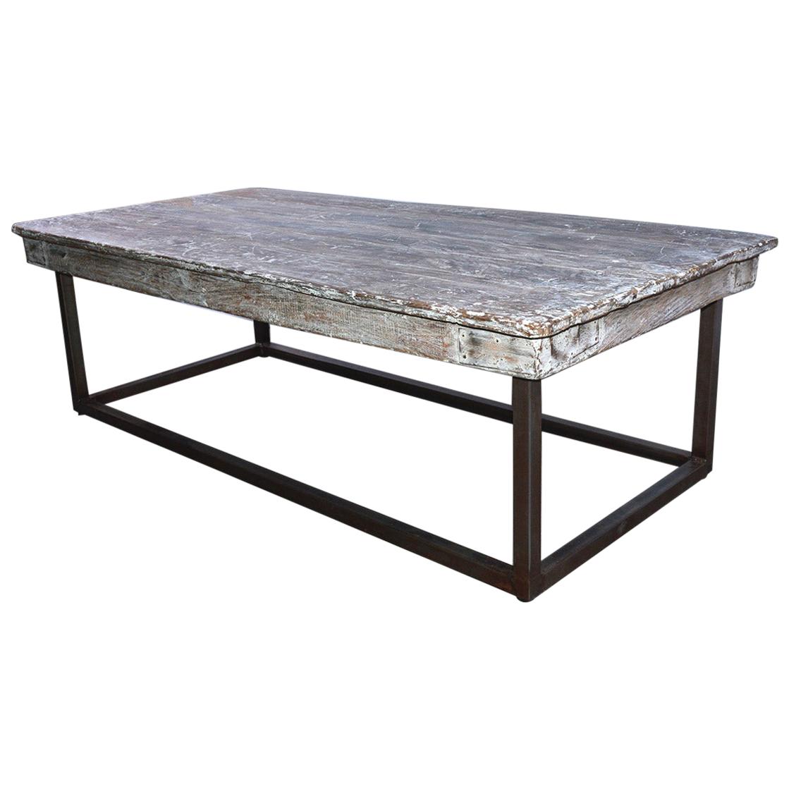 Industrial Coffee Table with Wood Top and Metal Base