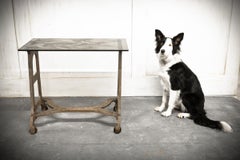 Industrial "Comet" Console Table with Smoked Glass Top