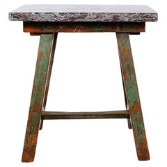 Industrial Console/table bluestone top and green weathered wood - 20th
