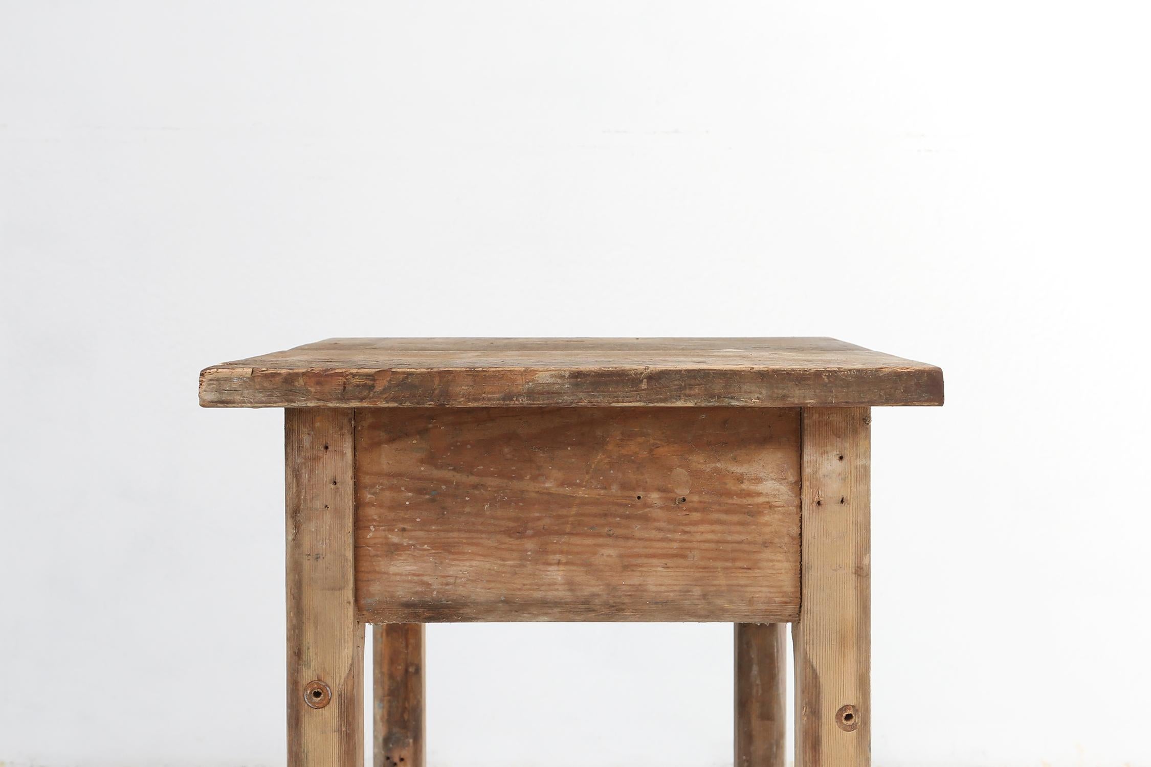 Wood Industrial console table with patinated colorful paint, Belgium ca. 1950 For Sale