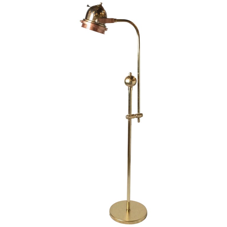 Industrial Copper and Brass Floor Lamp For Sale at 1stDibs