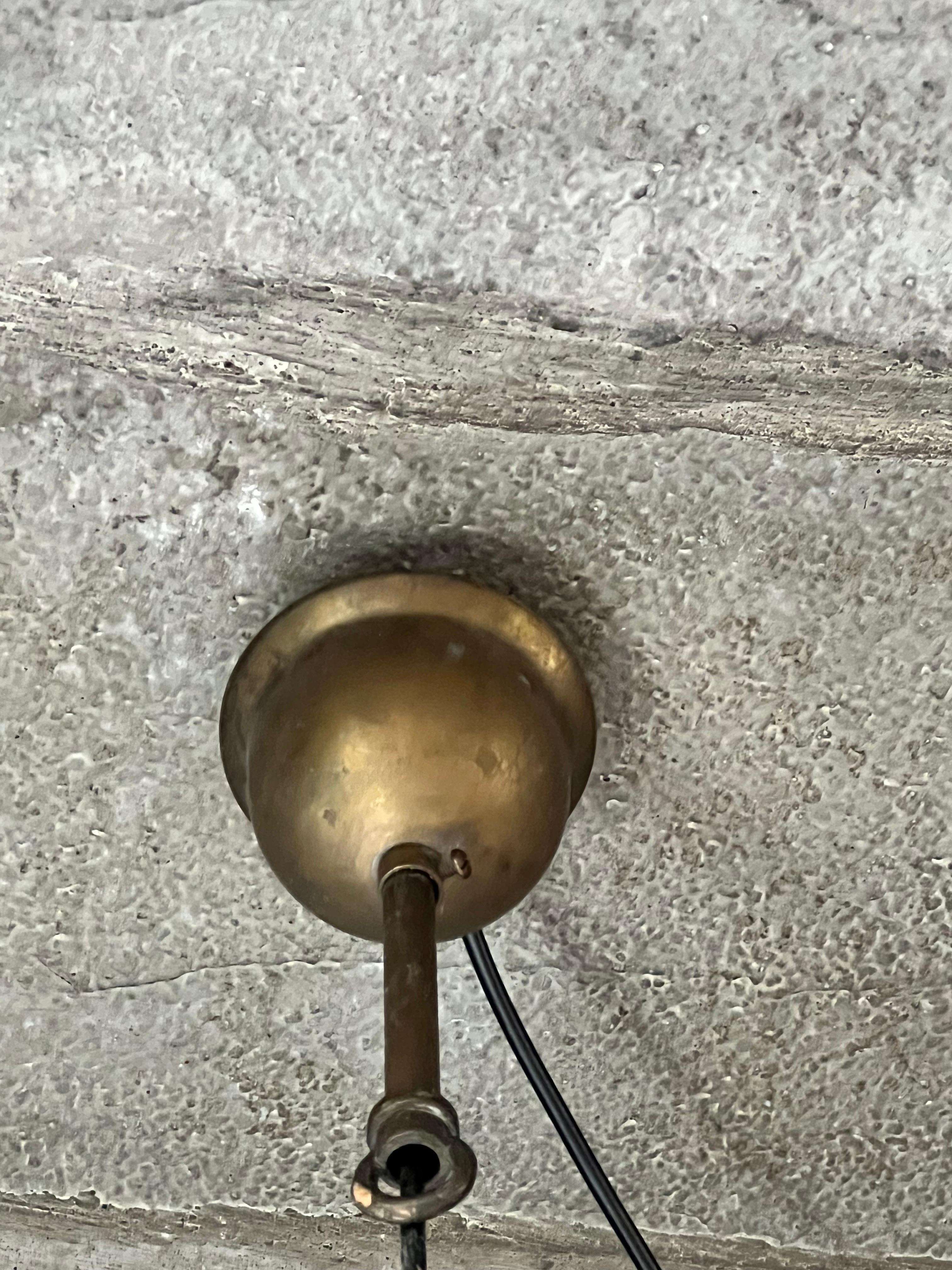 Hand-Crafted Industrial copper and brass hanging lamp from 1850's For Sale