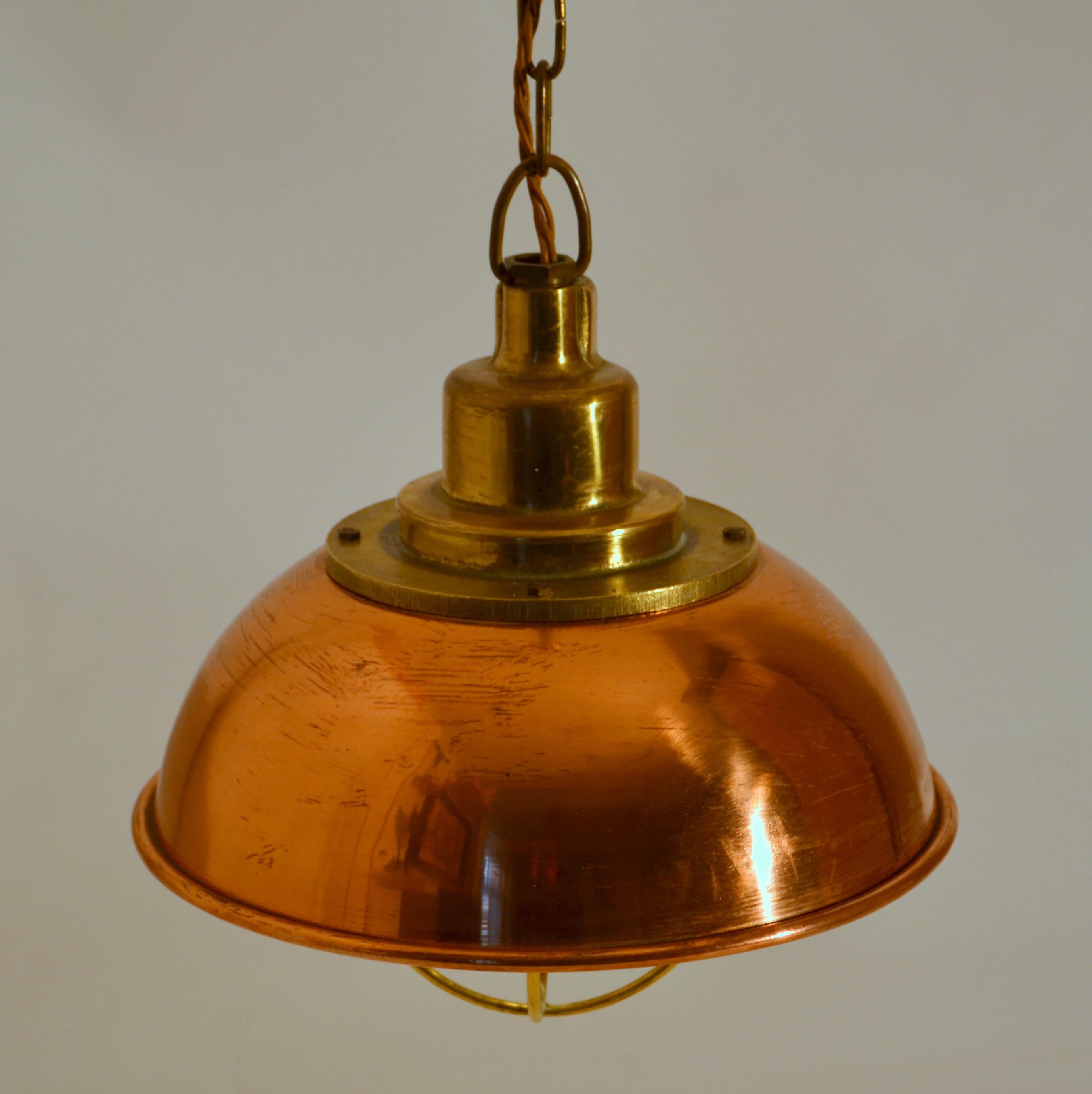 German Industrial Copper and Brass Pendant Lamp