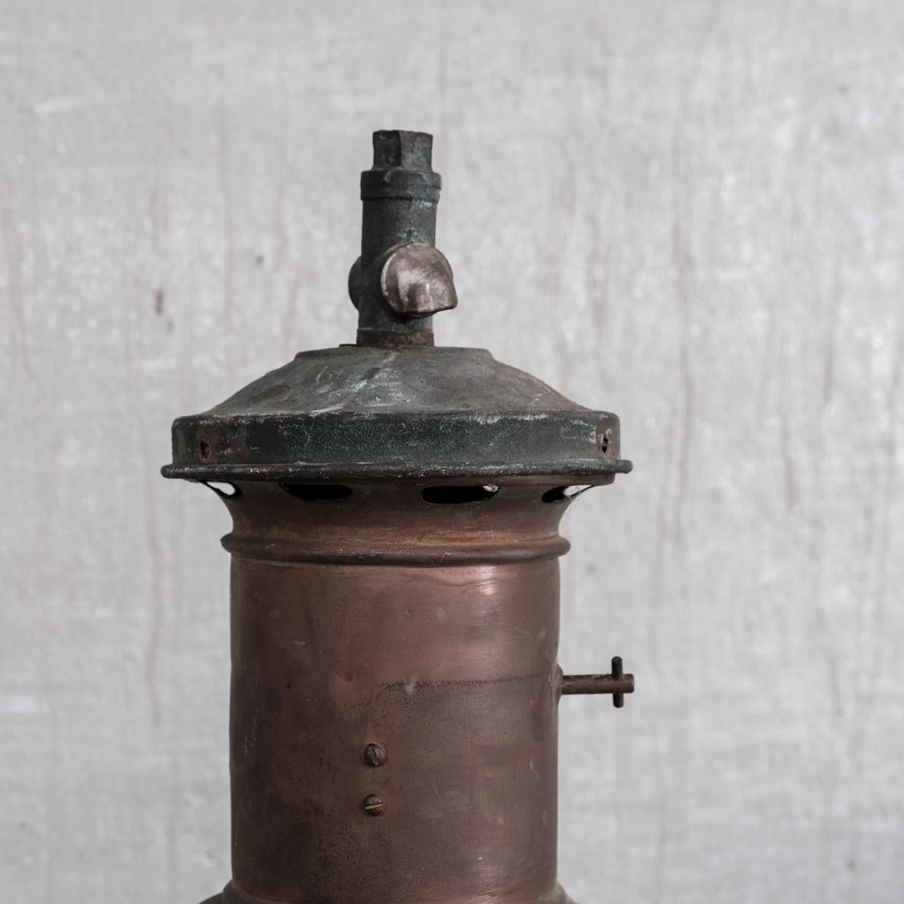 Mid-20th Century Industrial Copper and Glass French Pendant Light For Sale