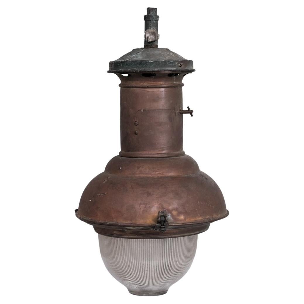 Industrial Copper and Glass French Pendant Light For Sale