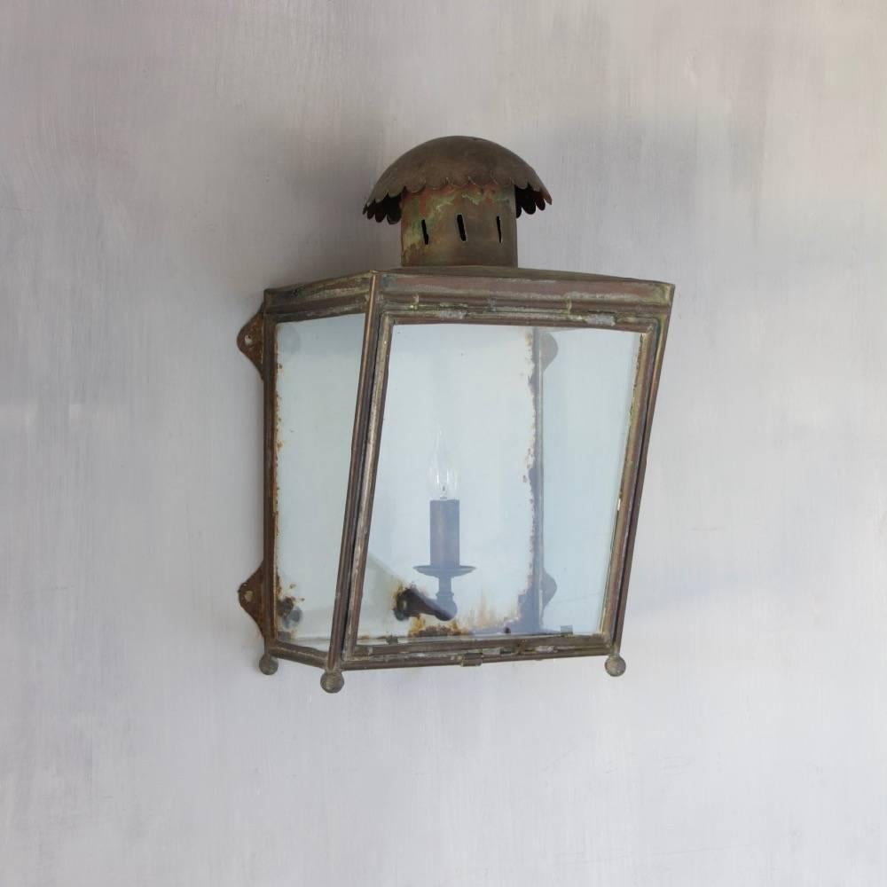 A copper LMS (London, Midland and Scottish Railway) lantern with original patination and enamelled reflector, England, circa 1920.