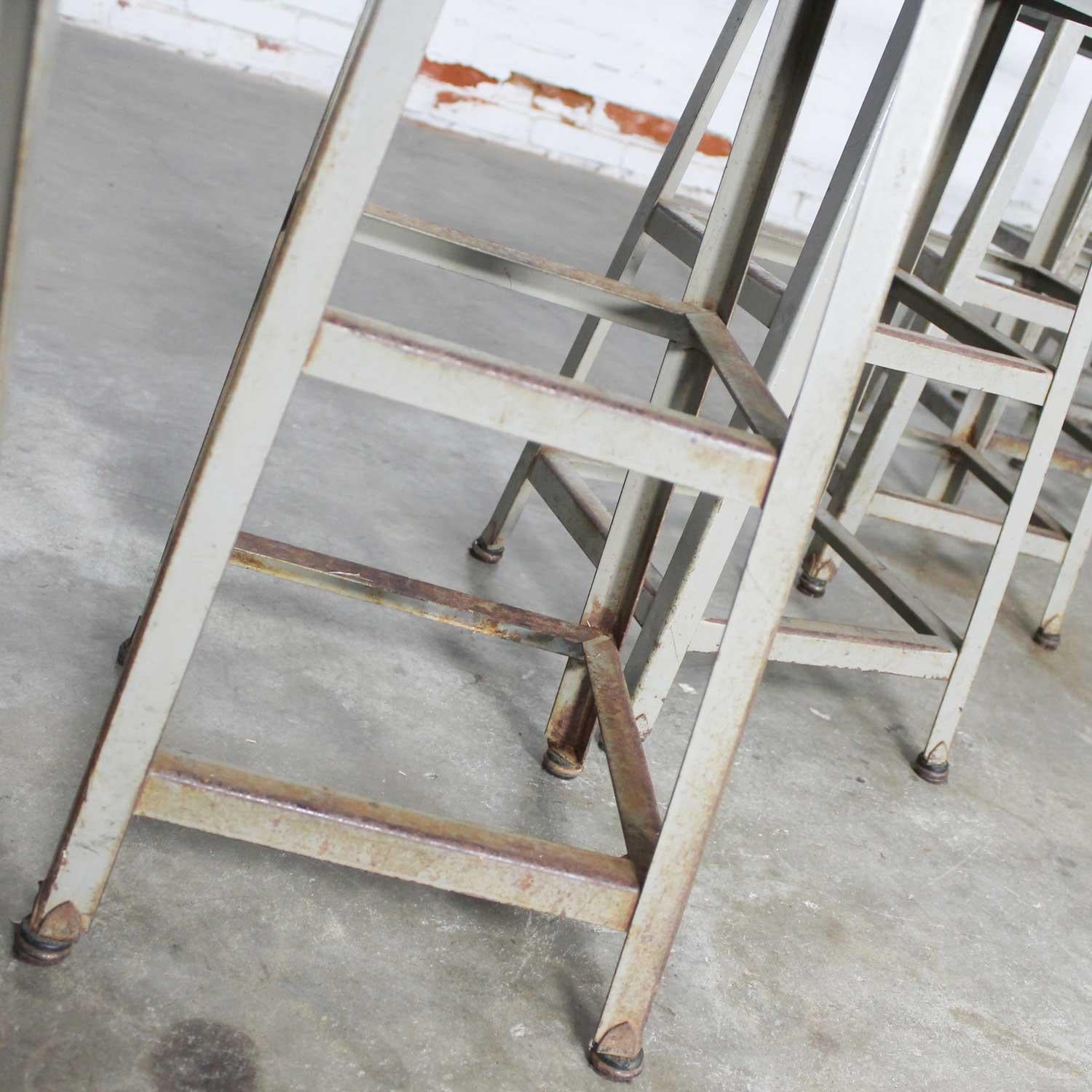 Industrial Counter Height Stools Vintage Patinated Steel Distressed Wood Seats 5