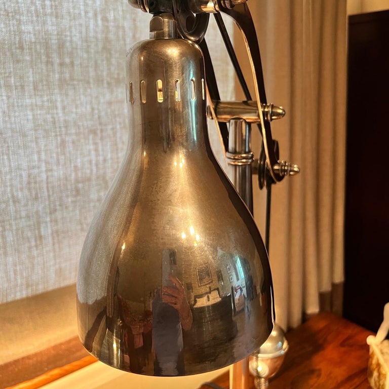 Industrial Counterweight Pulley Desk Lamp in Brass with Antiqued Silver