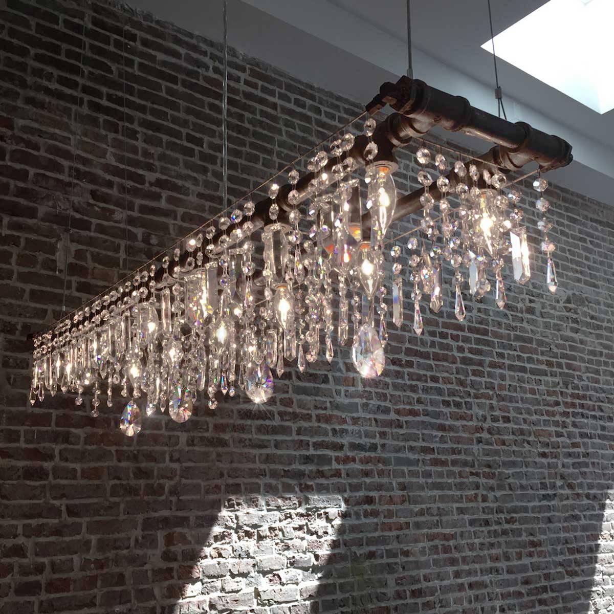 Industrial Crystal Pipe Banqueting Chandelier - Tribeca Collection For Sale 3
