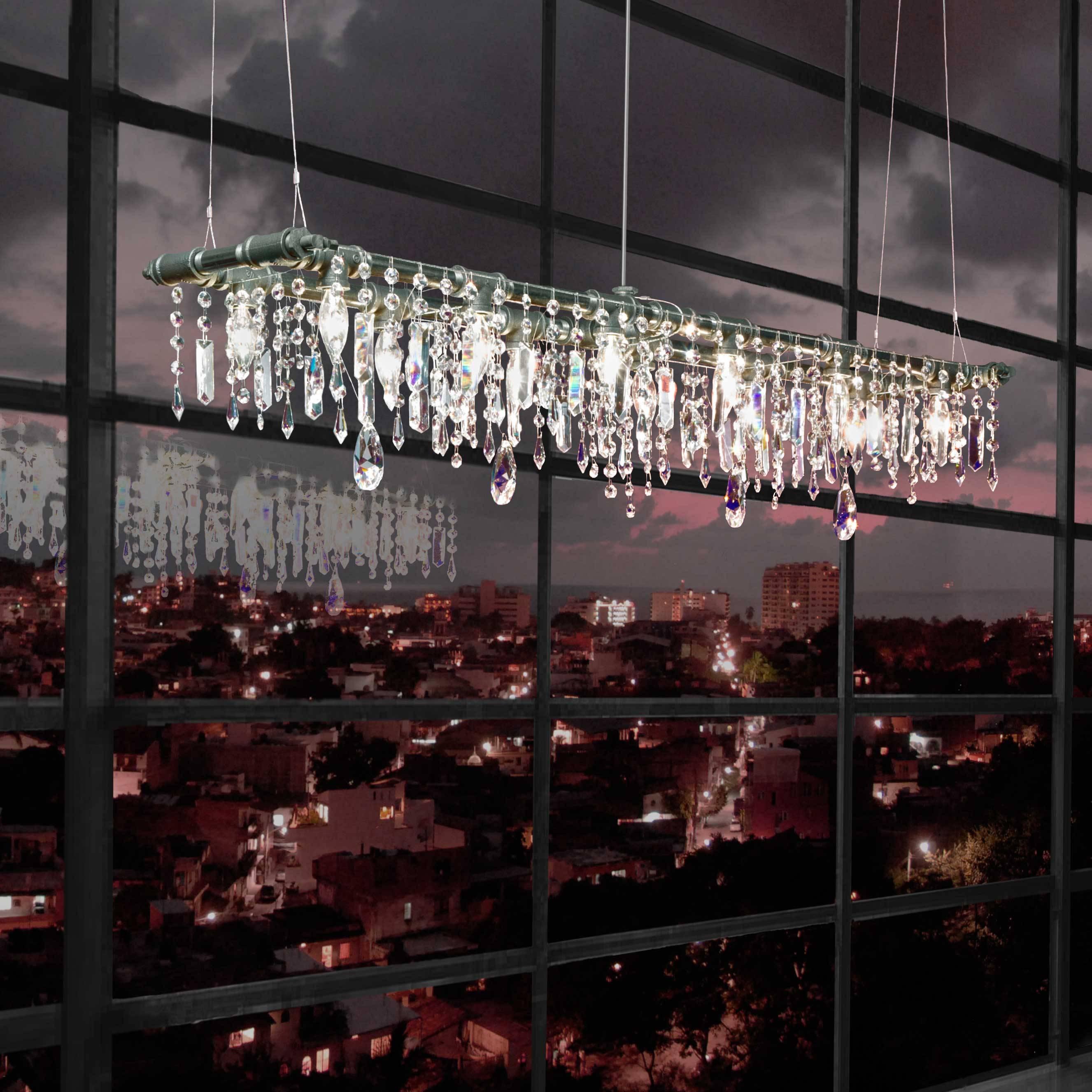 Industrial Crystal Pipe Banqueting Chandelier - Tribeca Collection For Sale 4