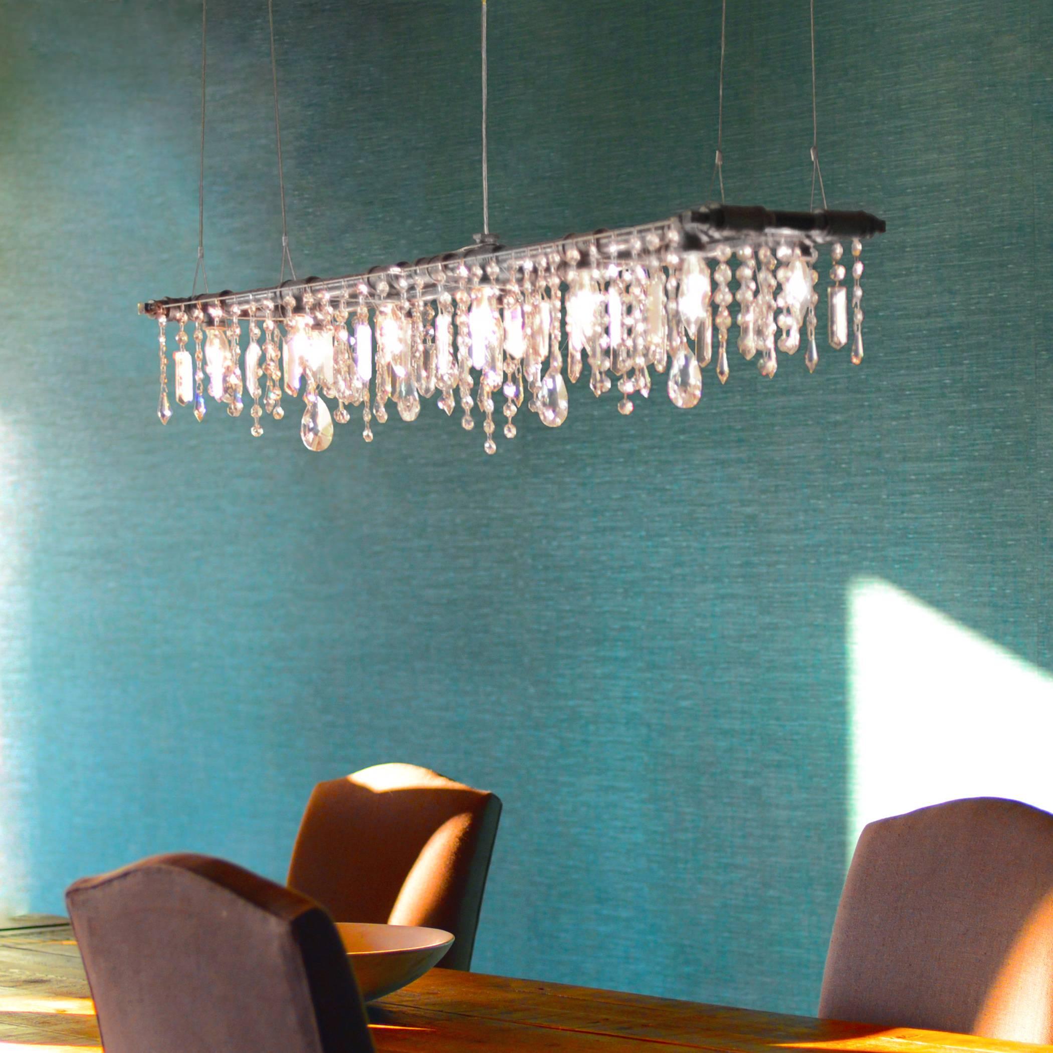 Hand-Crafted Industrial Crystal Pipe Banqueting Chandelier - Tribeca Collection For Sale