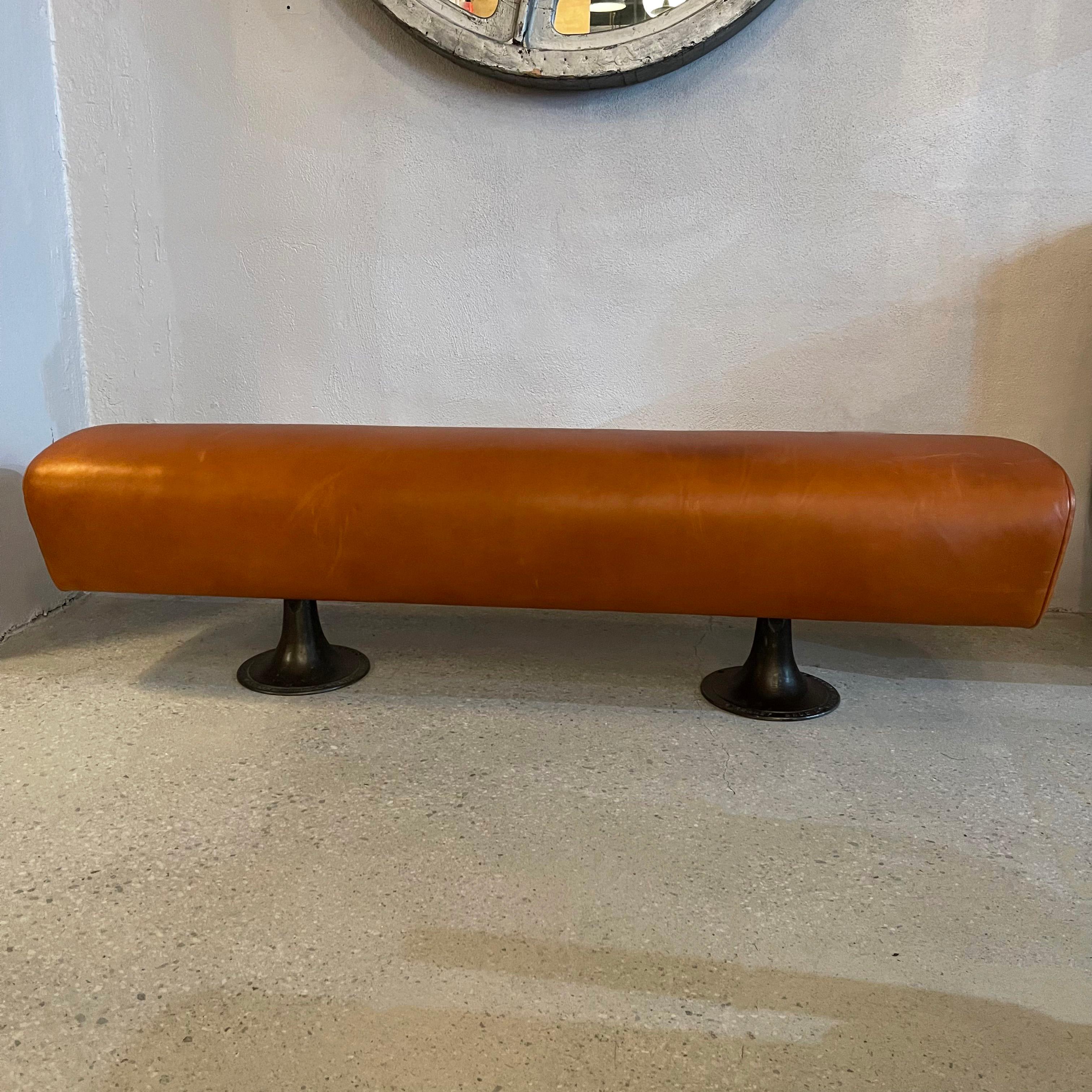 Industrial Custom Leather Pommel Horse Bench In Good Condition For Sale In Brooklyn, NY