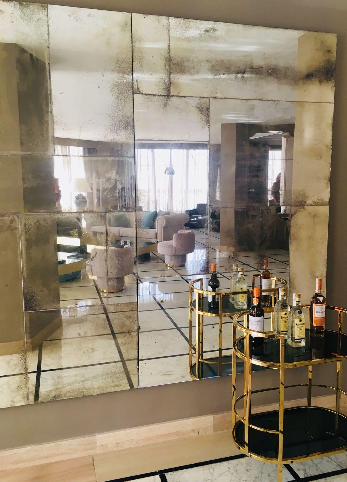 Contemporary Industrial Custom-Made Artisanal Mirrors Hand-Aged Authentic Finish Frameless XL For Sale