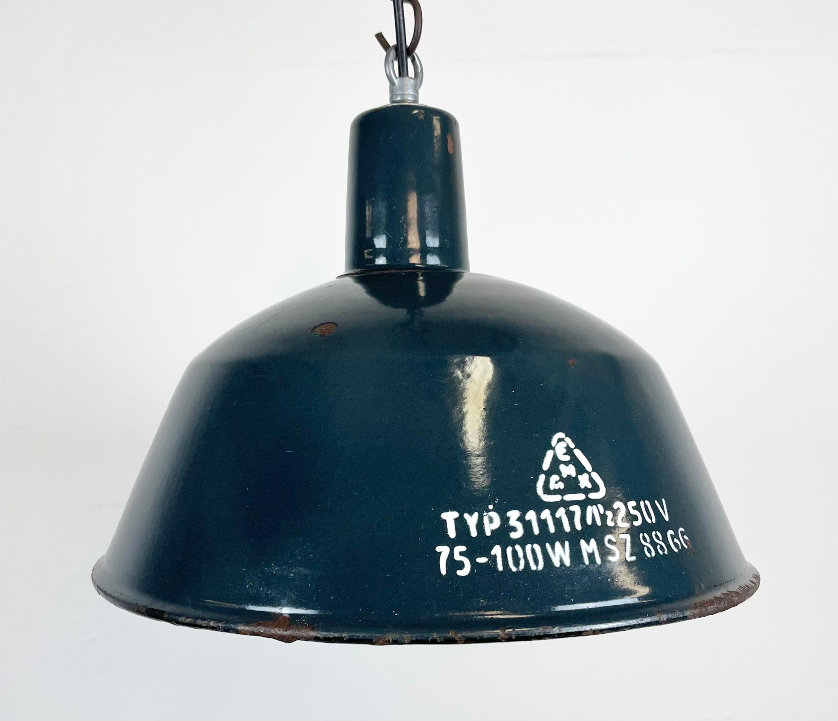 Hungarian Industrial Dark Blue Enamel Pendant Lamp from EMAX, 1960s