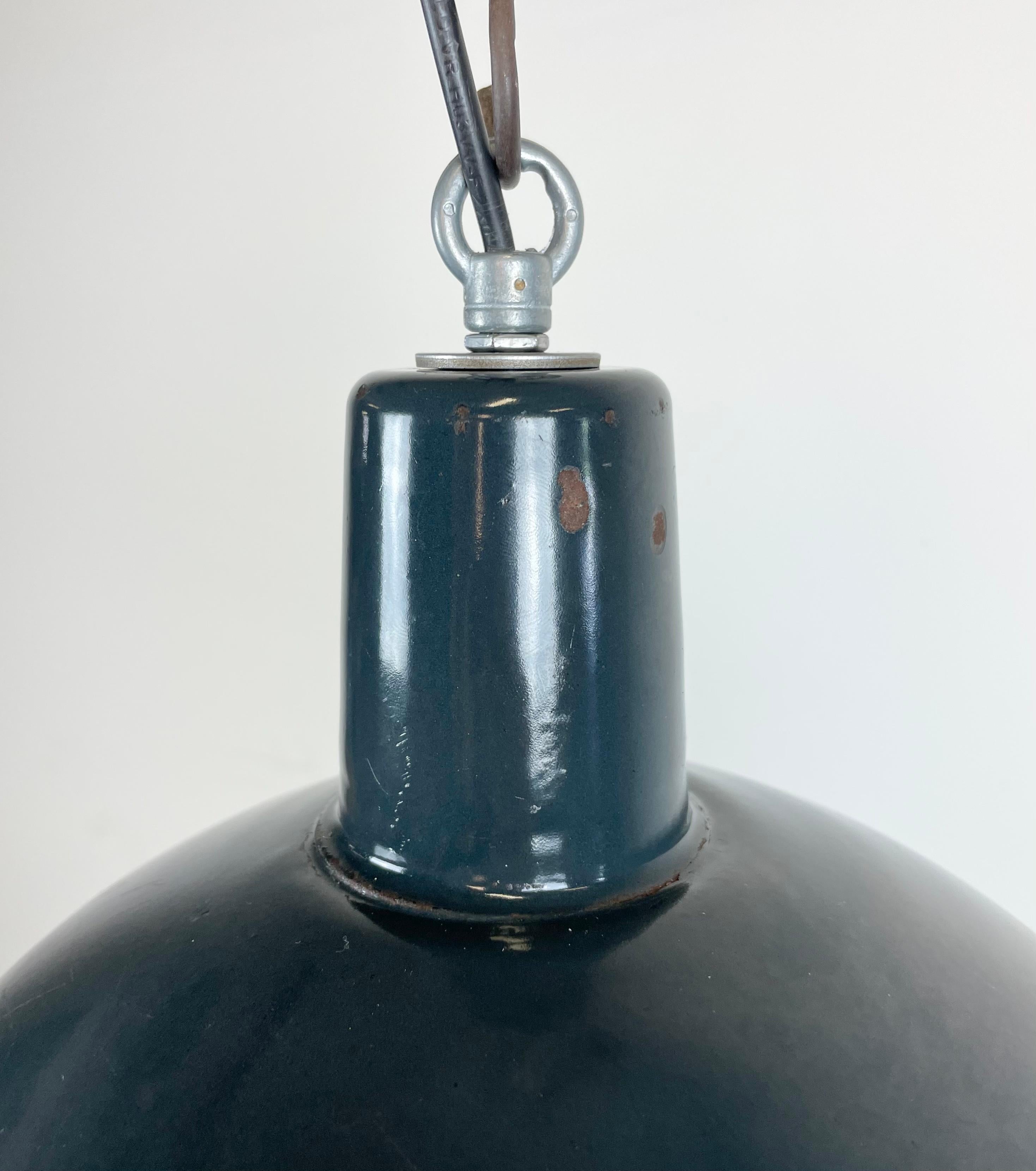 Industrial Dark Blue Enamel Pendant Lamp from EMAX, 1960s In Good Condition In Kojetice, CZ