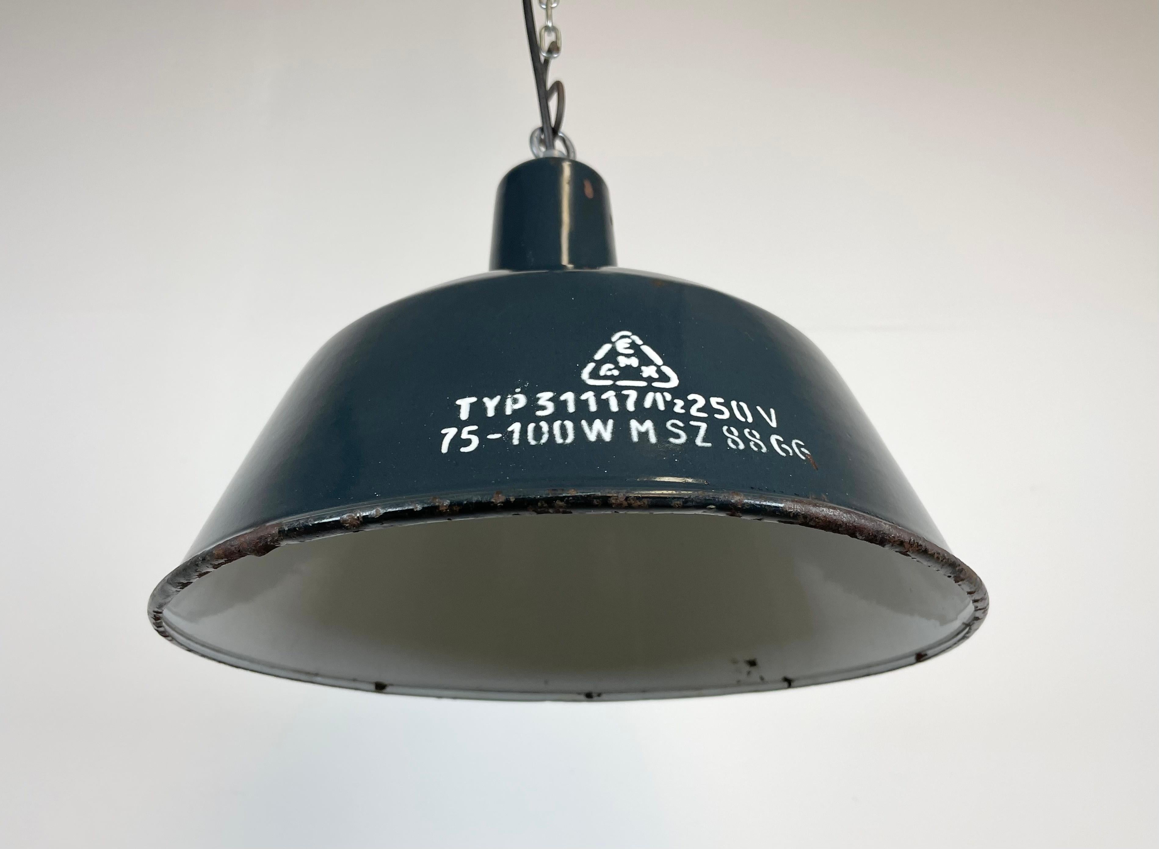 Industrial Dark Blue Enamel Pendant Lamp from EMAX, 1960s 2