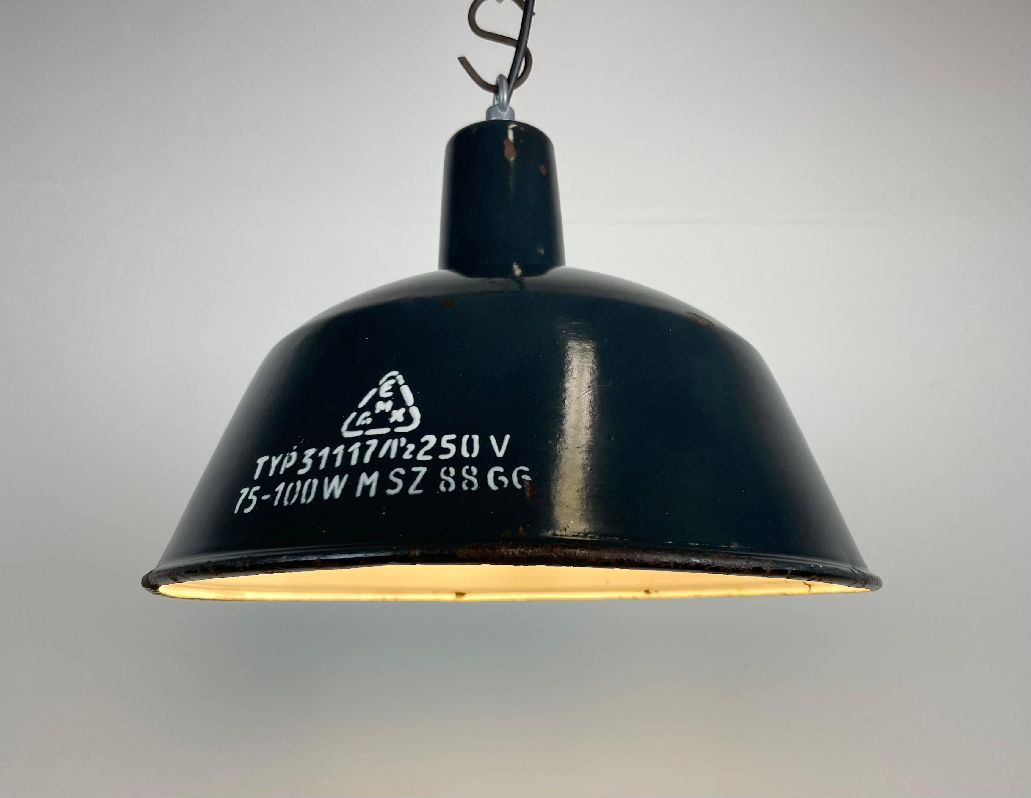 Industrial Dark Blue Enamel Pendant Lamp from EMAX, 1960s 4