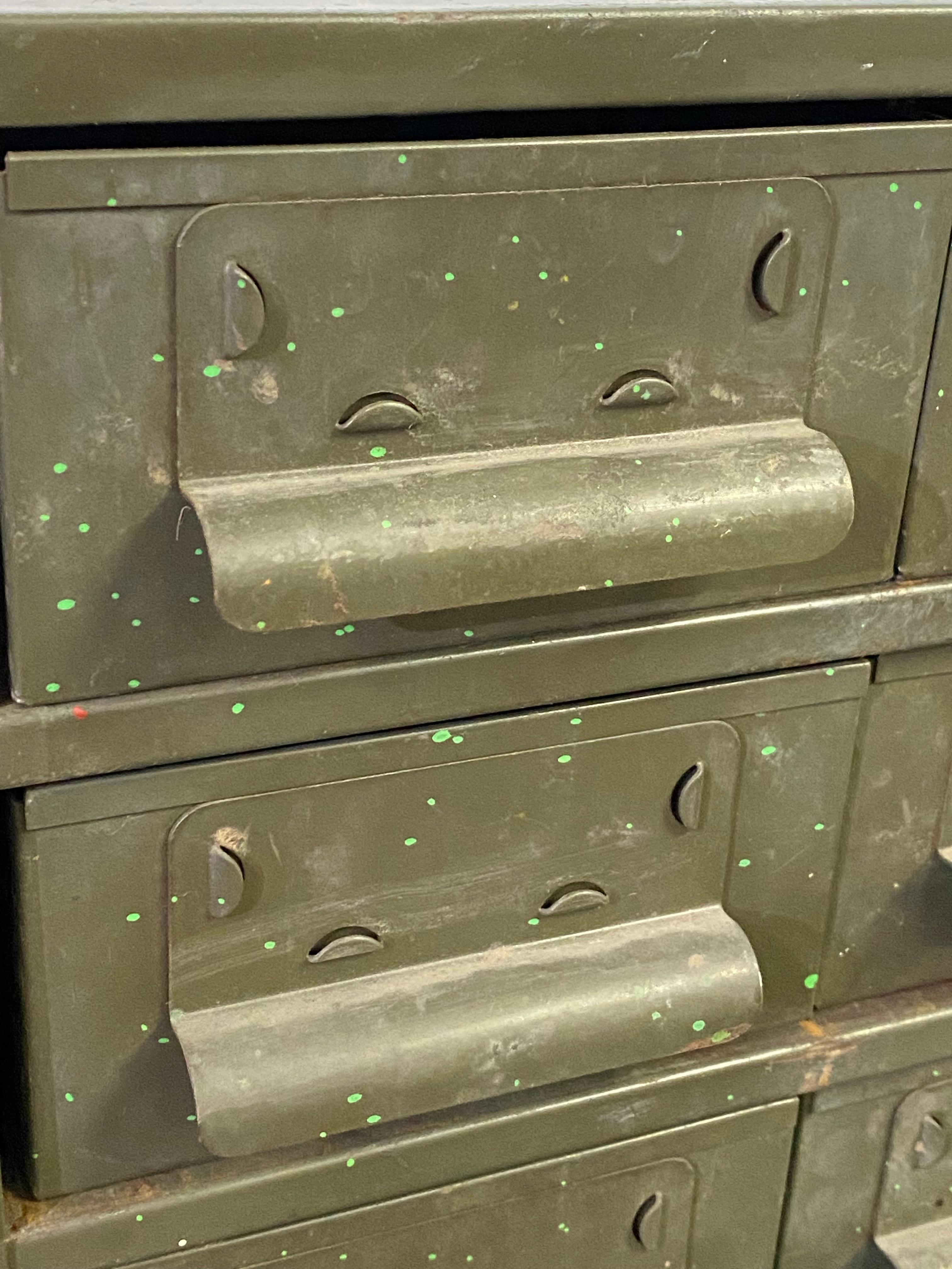 Industrial Dark Green Eighteen Drawer Hardware Cabinet For Sale 3