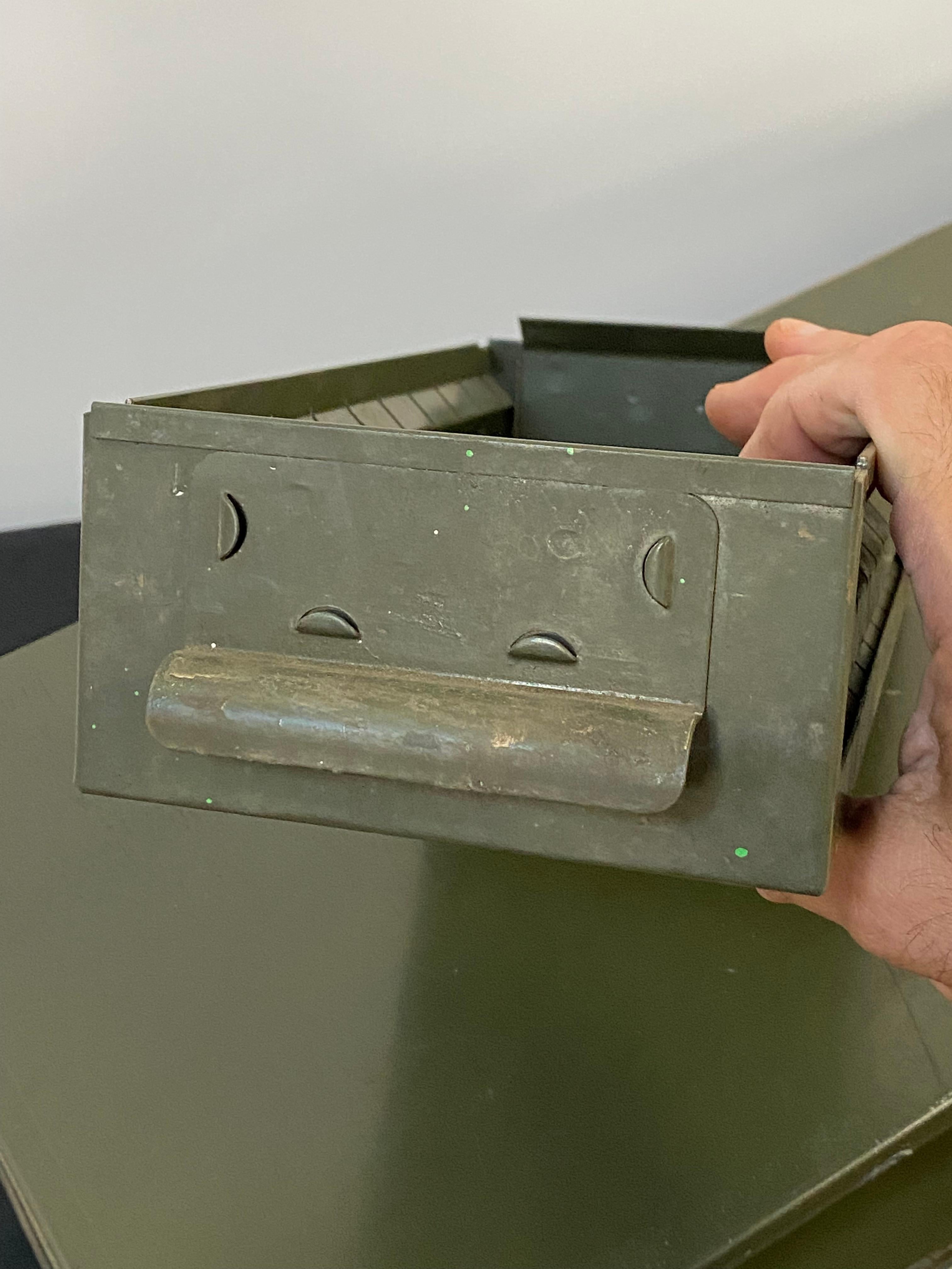 Industrial Dark Green Eighteen Drawer Hardware Cabinet For Sale 4