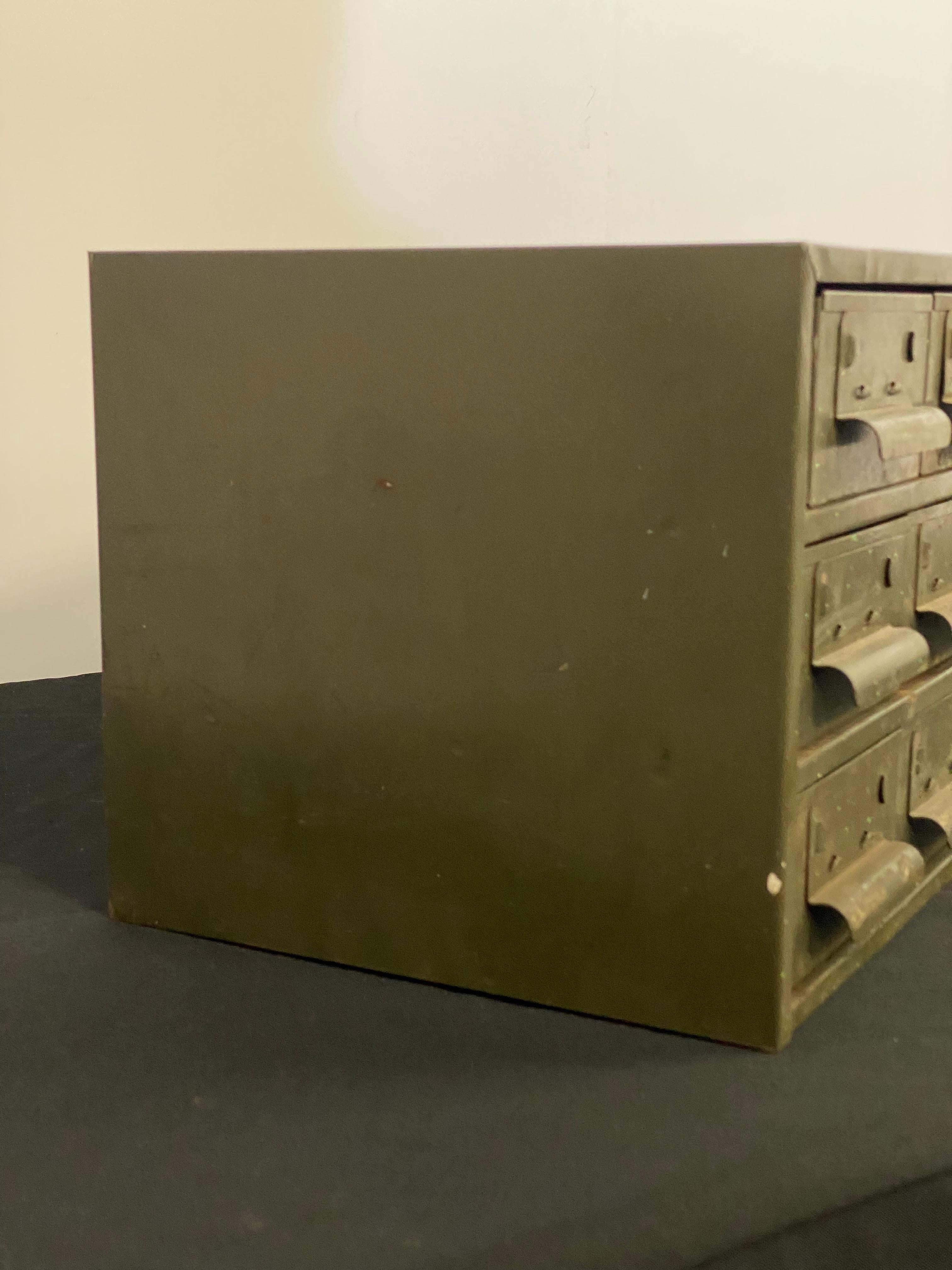 Mid-20th Century Industrial Dark Green Eighteen Drawer Hardware Cabinet For Sale