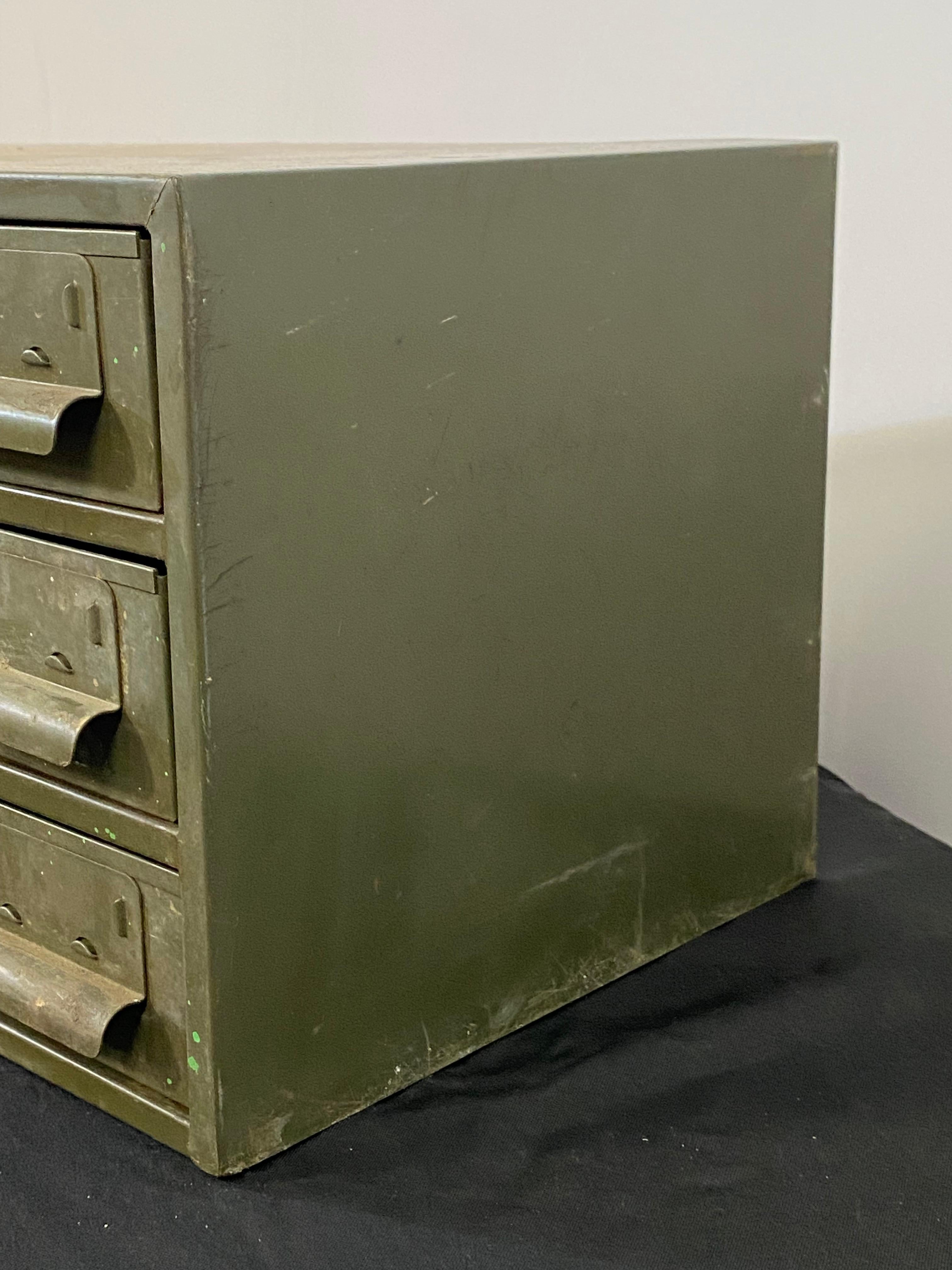 Steel Industrial Dark Green Eighteen Drawer Hardware Cabinet For Sale
