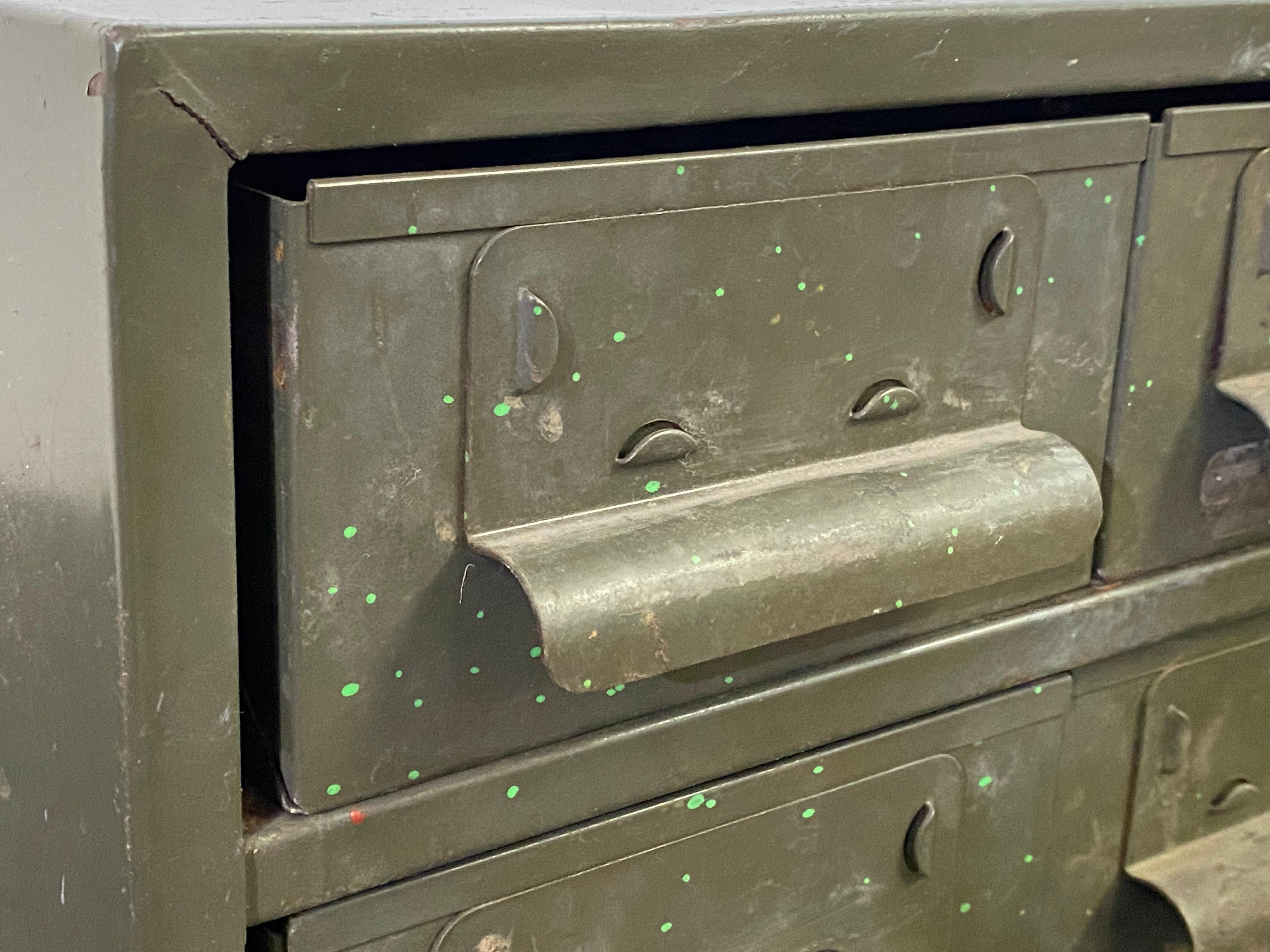 Industrial Dark Green Eighteen Drawer Hardware Cabinet For Sale 2