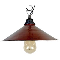 Industrial Dark Red Enamel Factory Pendant Lamp, 1960s