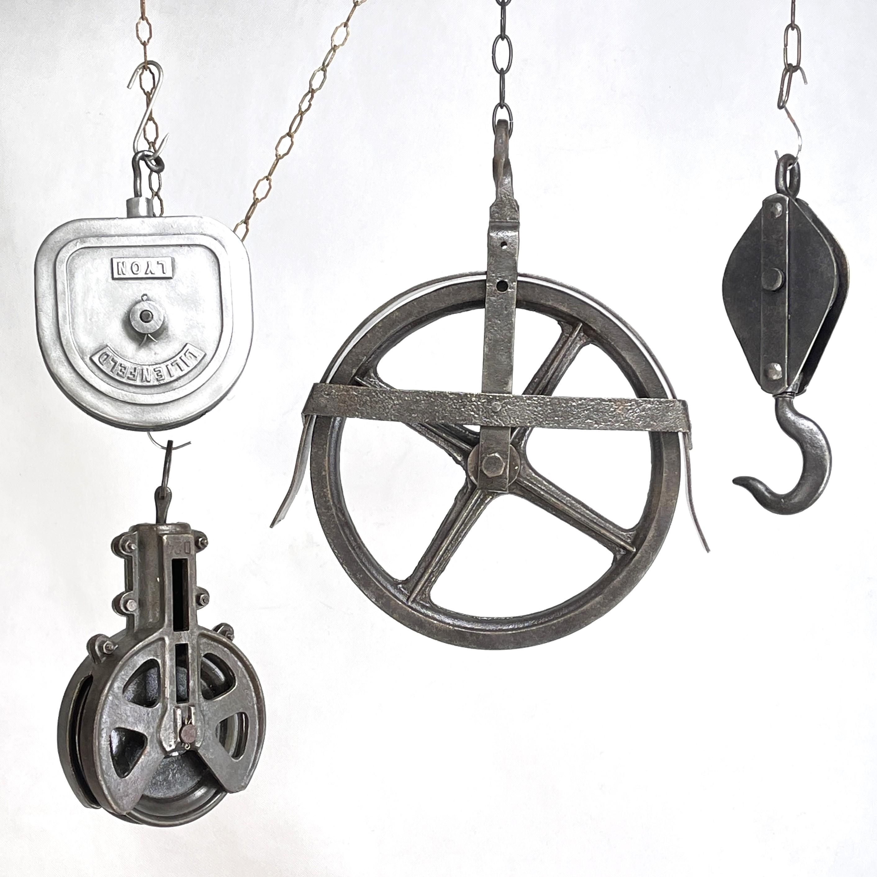 Metal Industrial Design large Pulley, Cable Pull by Lyon Lilienfeld, 1950s For Sale