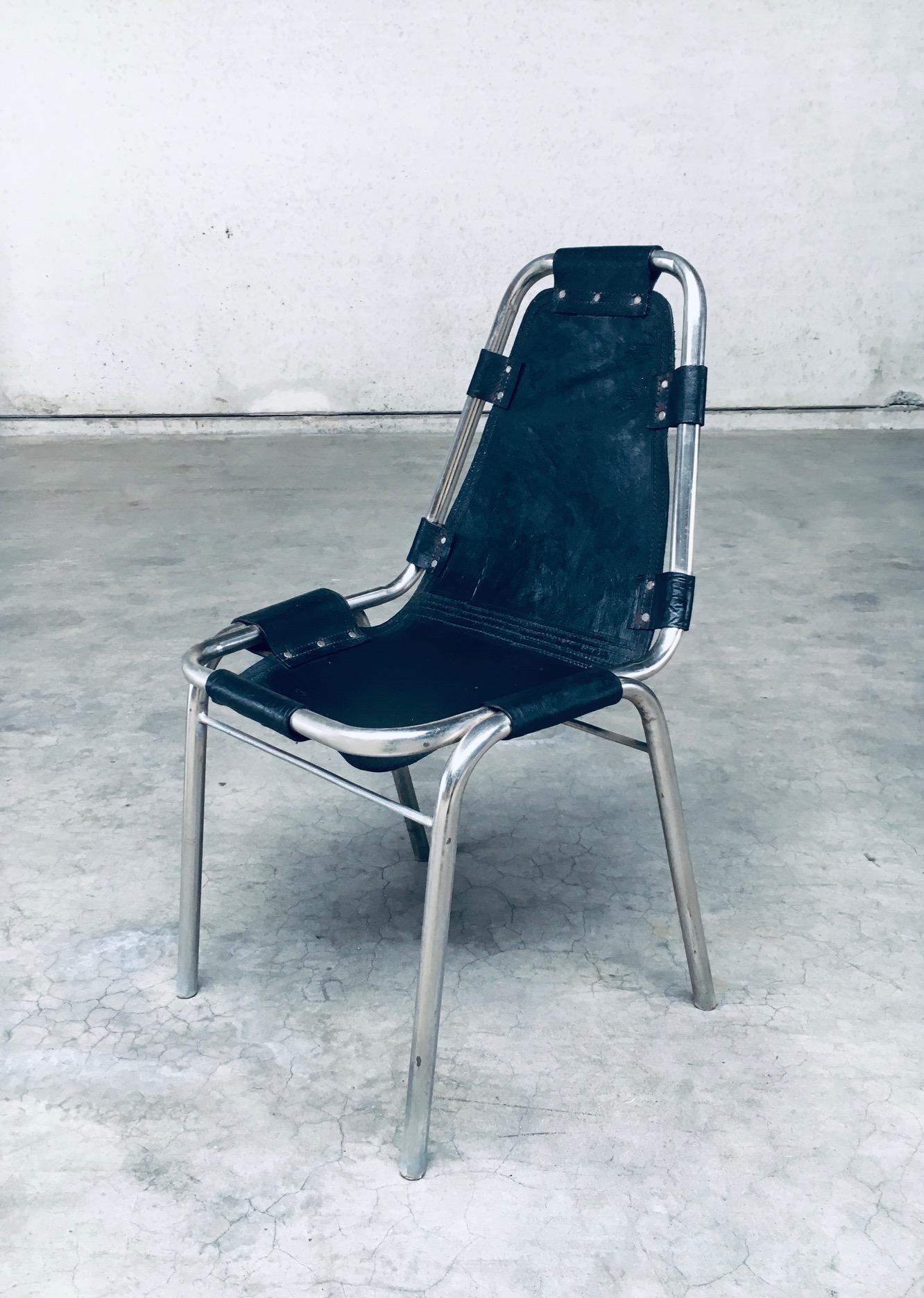 Industrielle Esszimmerstühle aus Leder und Stahl im Industriedesign, Modell „Les Arcs“, 1980er Jahre im Angebot 6