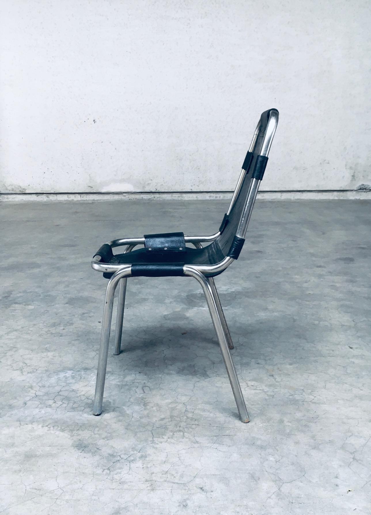 Industrielle Esszimmerstühle aus Leder und Stahl im Industriedesign, Modell „Les Arcs“, 1980er Jahre im Angebot 7
