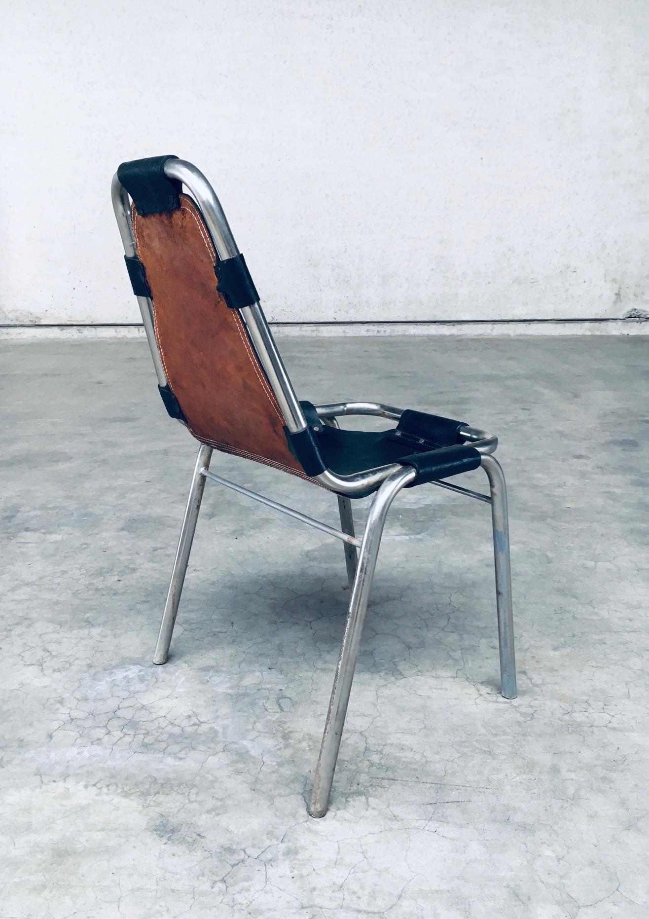Industrielle Esszimmerstühle aus Leder und Stahl im Industriedesign, Modell „Les Arcs“, 1980er Jahre im Angebot 8