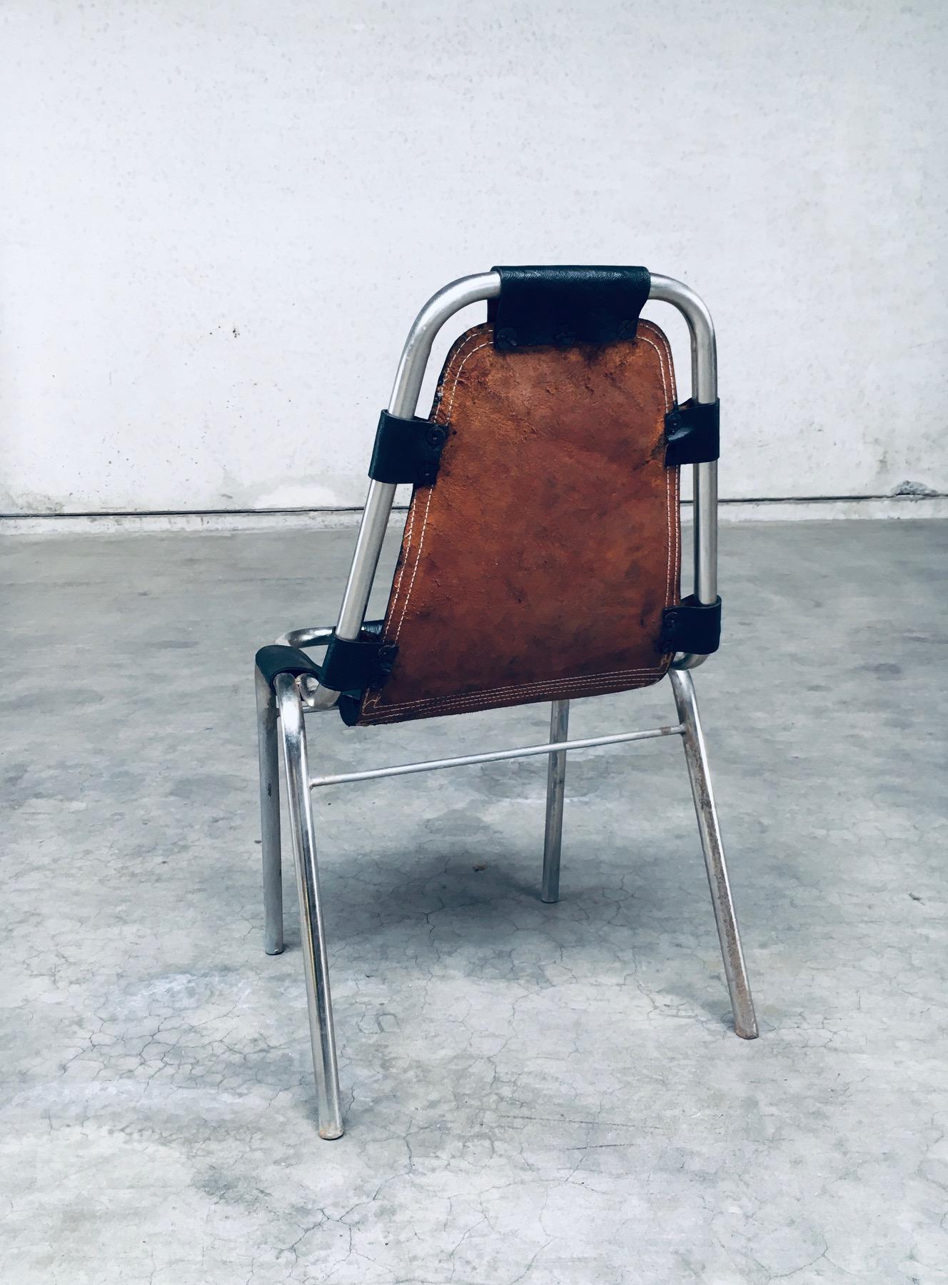 Industrielle Esszimmerstühle aus Leder und Stahl im Industriedesign, Modell „Les Arcs“, 1980er Jahre im Angebot 9