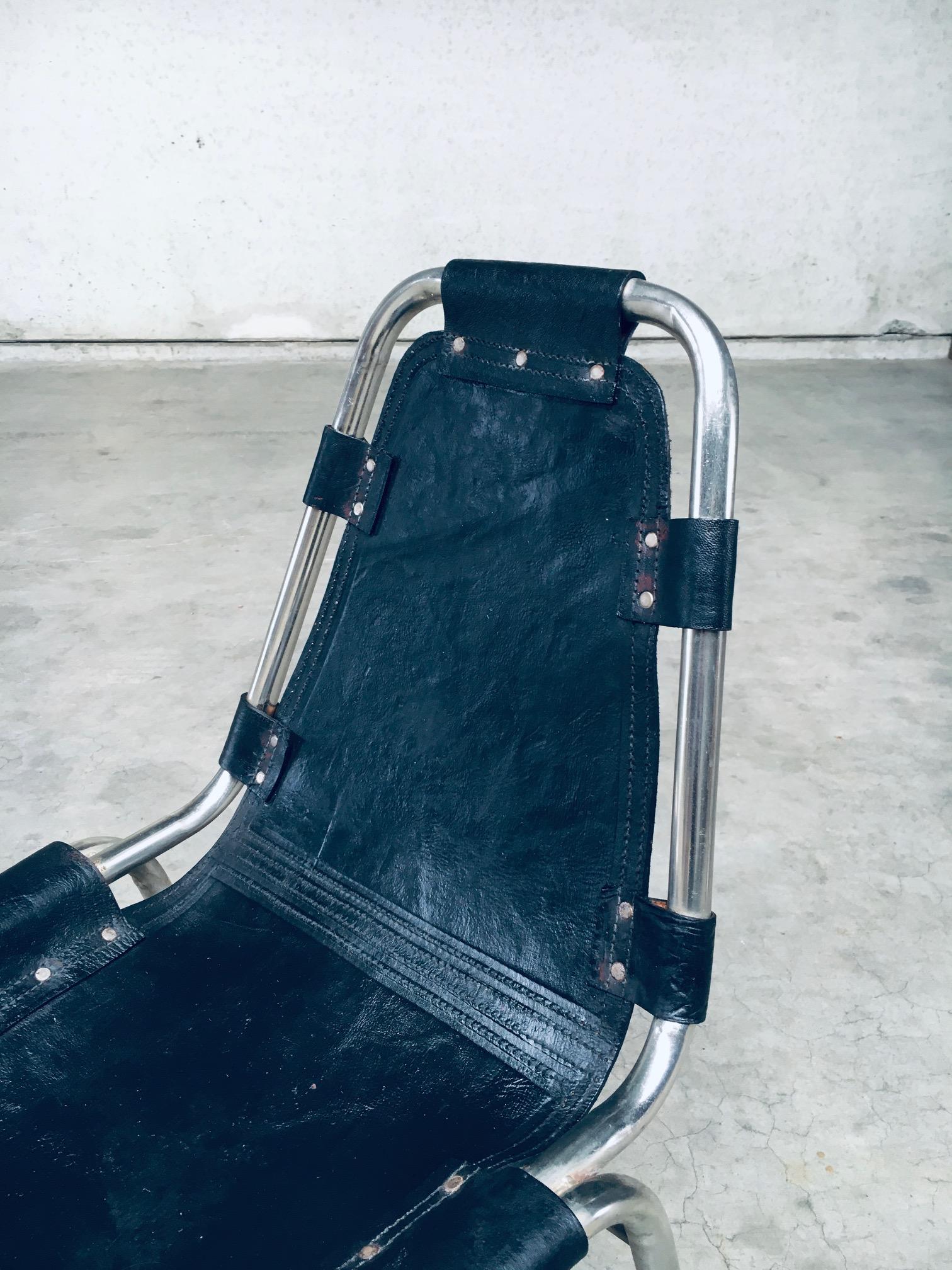Industrielle Esszimmerstühle aus Leder und Stahl im Industriedesign, Modell „Les Arcs“, 1980er Jahre im Angebot 10