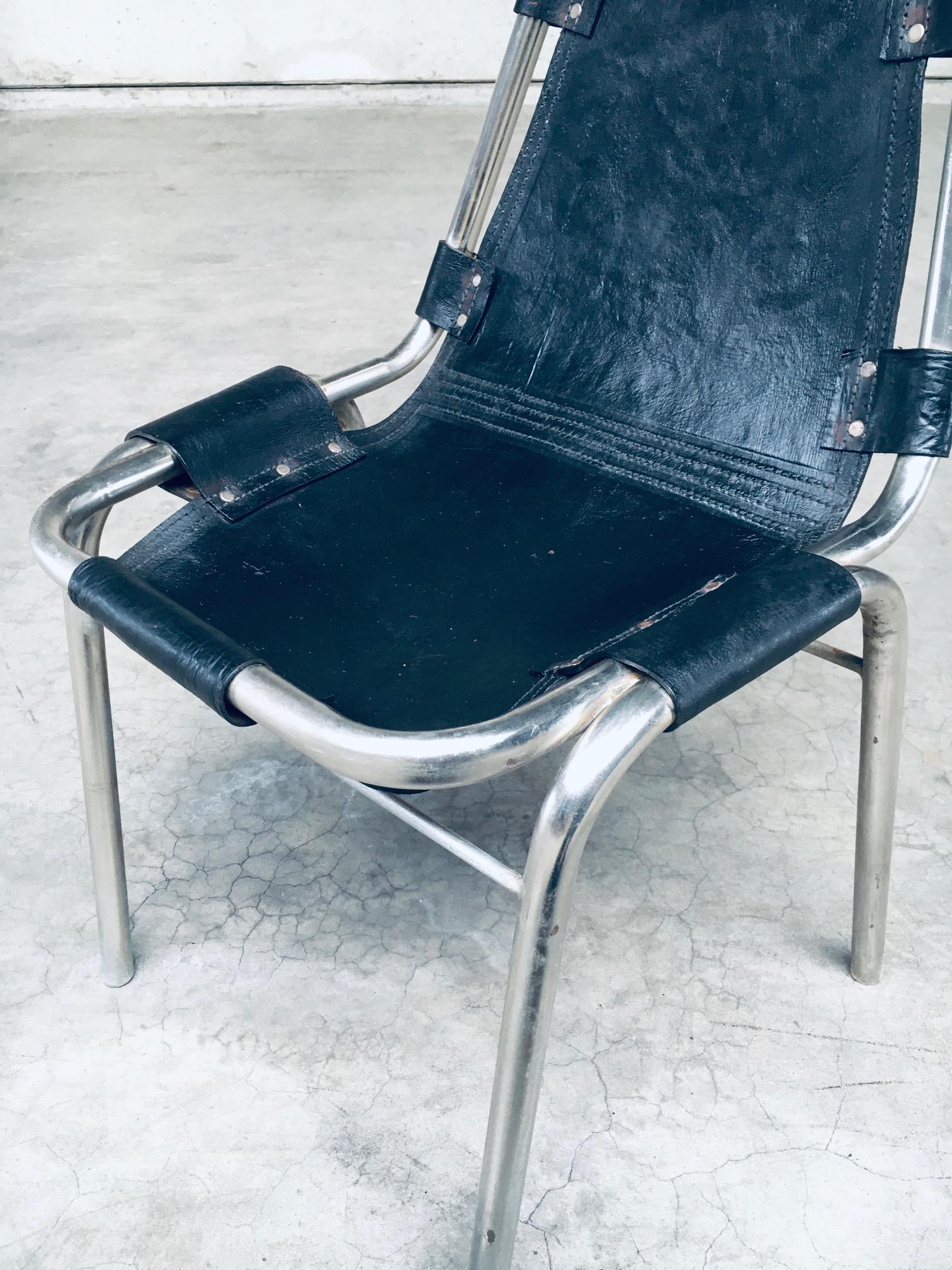 Industrial Design Leather and Steel Dining Chairs model 