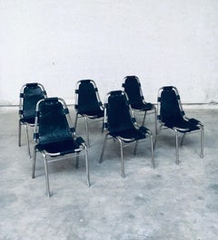 Industrial Design Leather and Steel Dining Chairs model "Les Arcs", 1980's