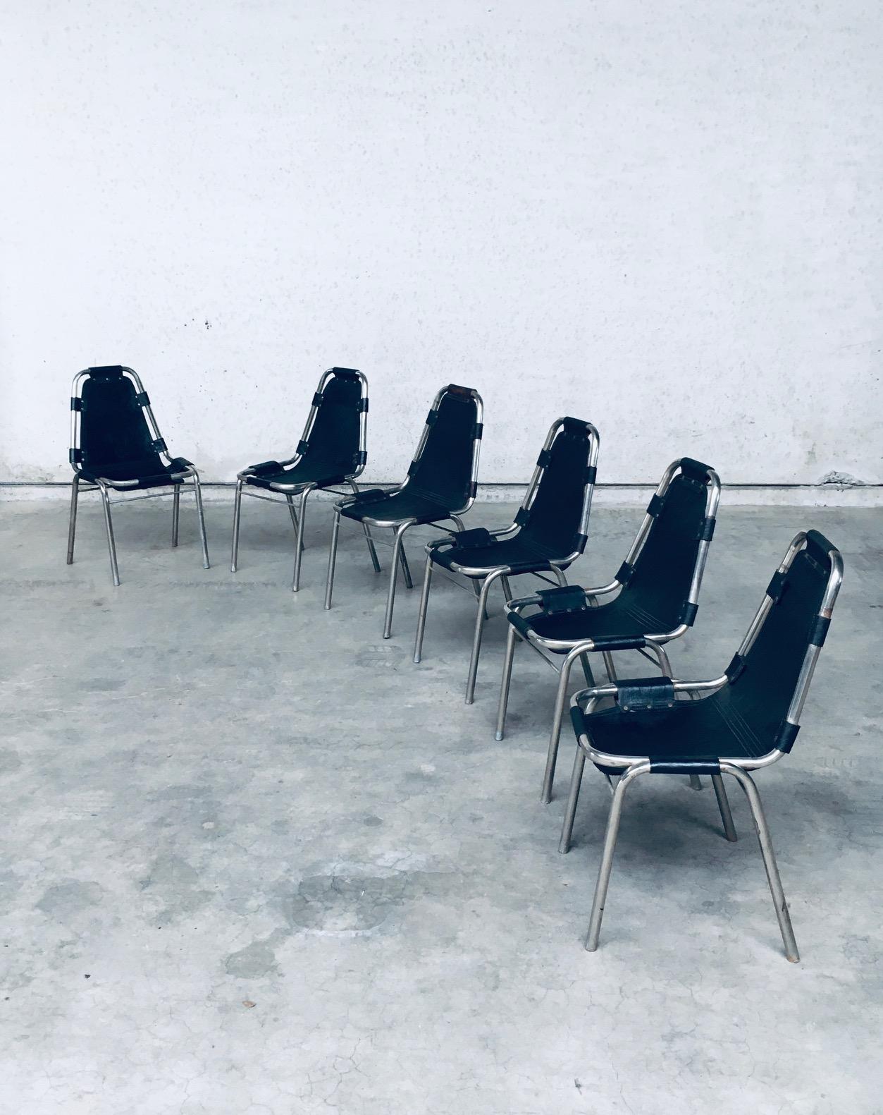 Industrielle Esszimmerstühle aus Leder und Stahl im Industriedesign, Modell „Les Arcs“, 1980er Jahre im Zustand „Gut“ im Angebot in Oud-Turnhout, VAN