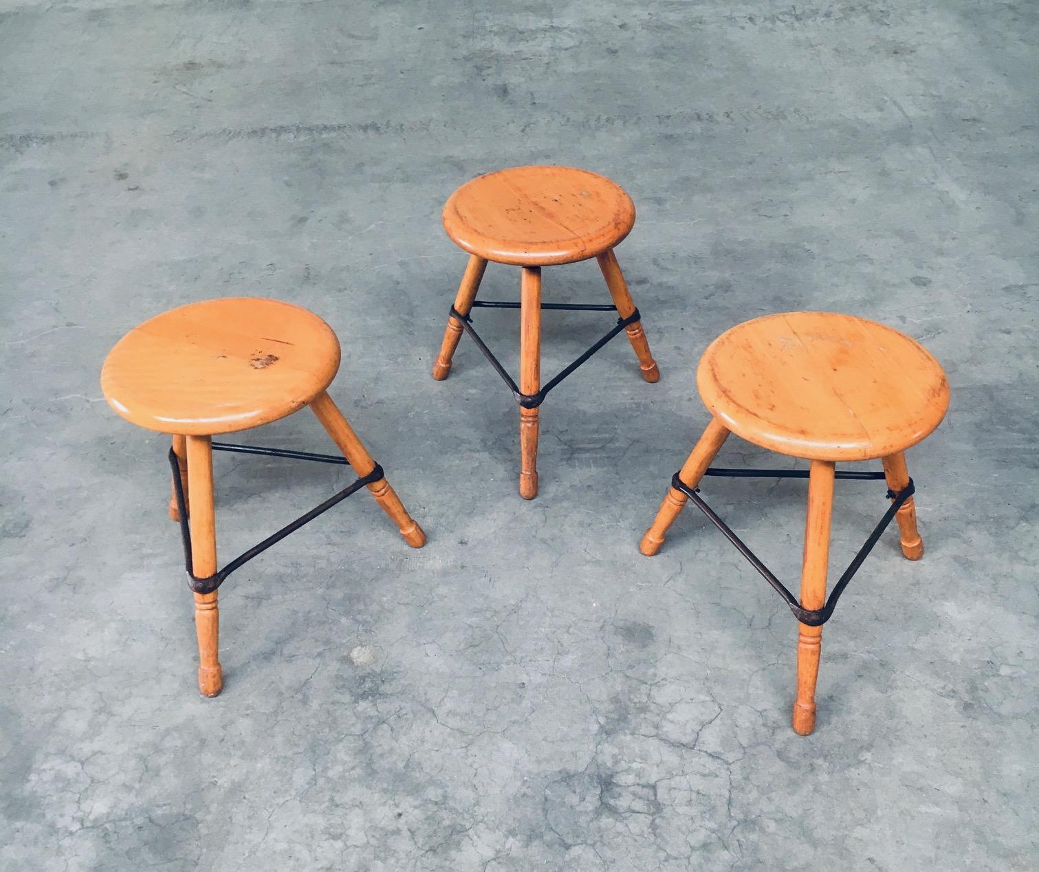 Belgian Industrial Design Low Tripod Stool Set, Belgium 1950's For Sale