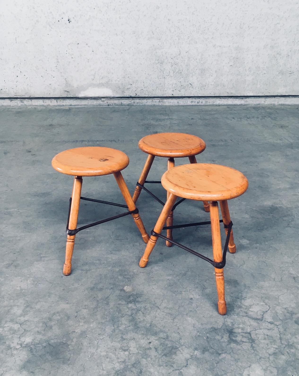 Mid-20th Century Industrial Design Low Tripod Stool Set, Belgium 1950's For Sale