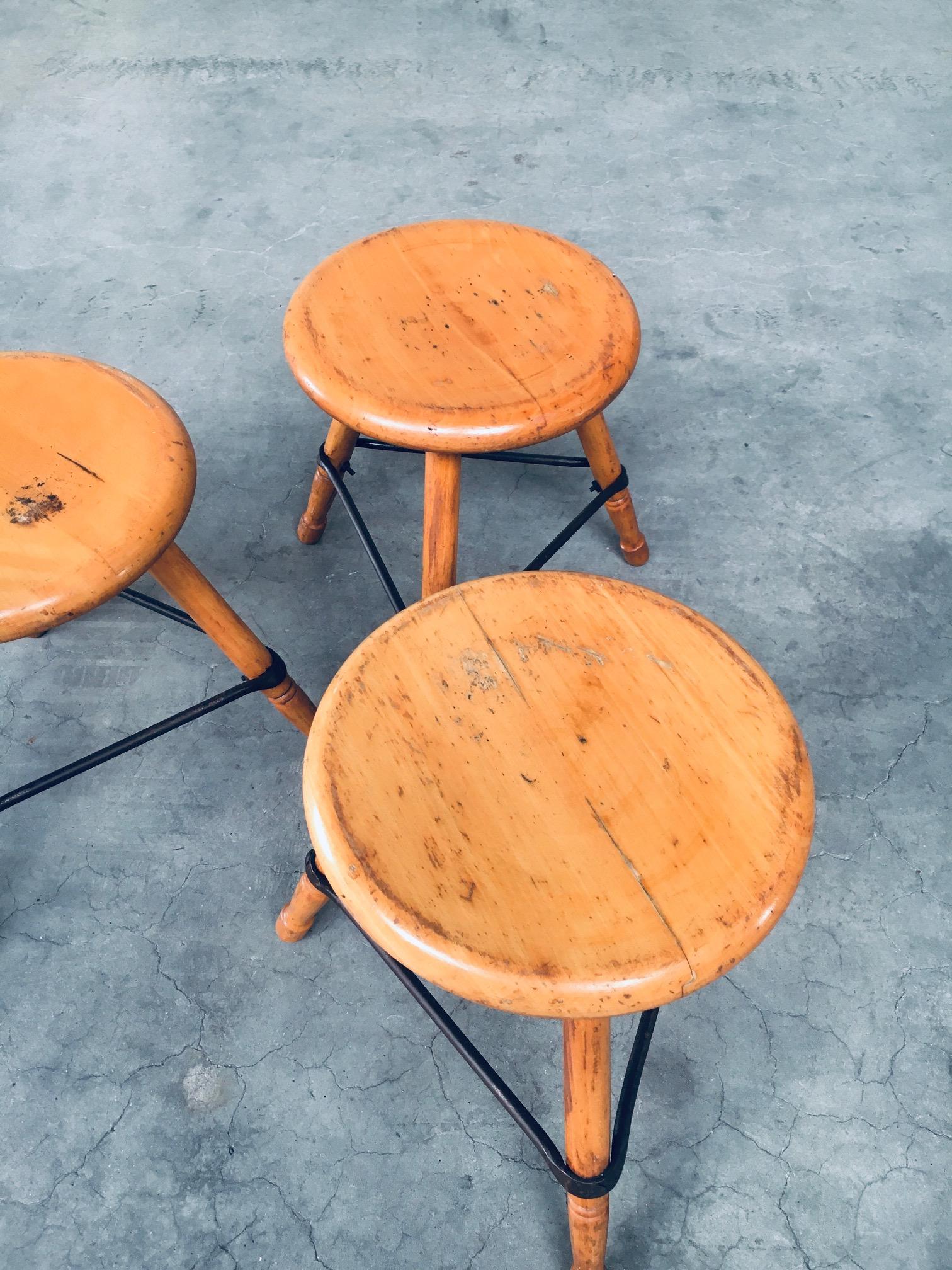 Industrial Design Low Tripod Stool Set, Belgium 1950's For Sale 1