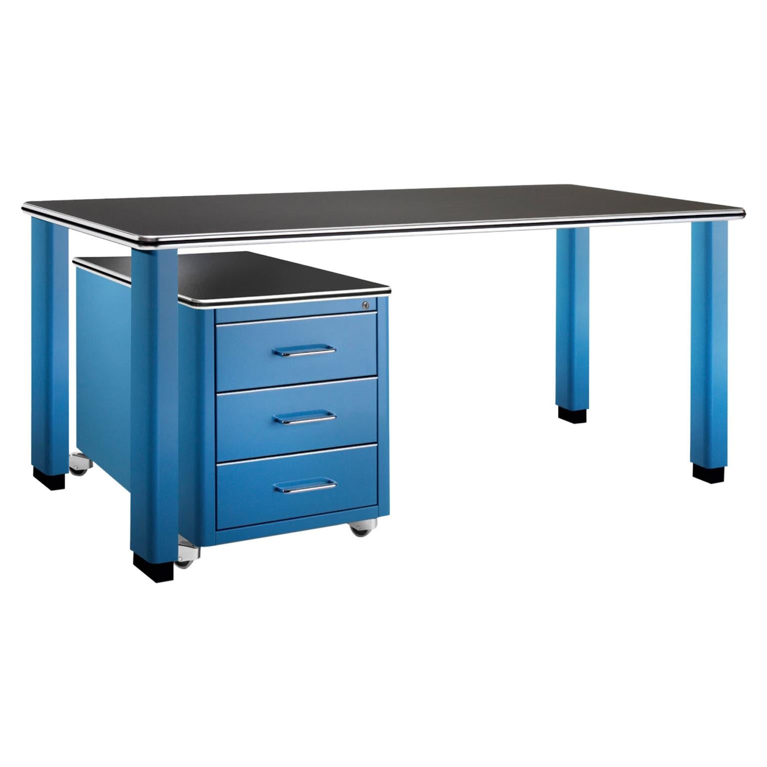 Industrial Design Metal Desk with Rolling Cart in Lacquered Metal, Germany, 2019 For Sale