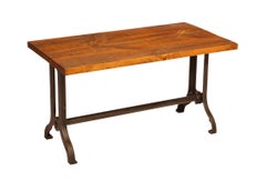 Industrial Desk, Authentic Cast Iron Legs with Rough Sawn Pine Table Top