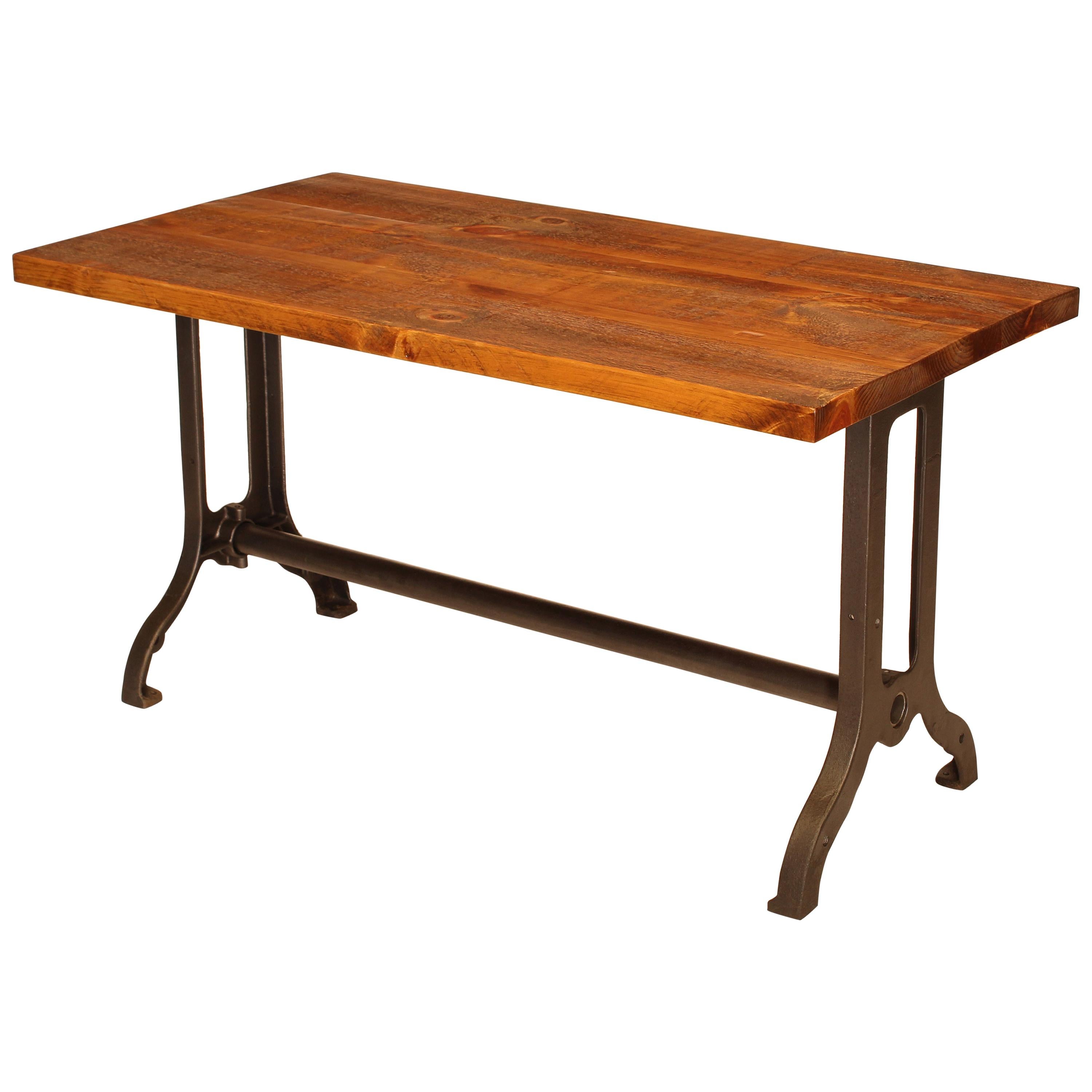 Industrial Desk, Authentic Cast Iron Legs with Rough Sawn Pine Table Top