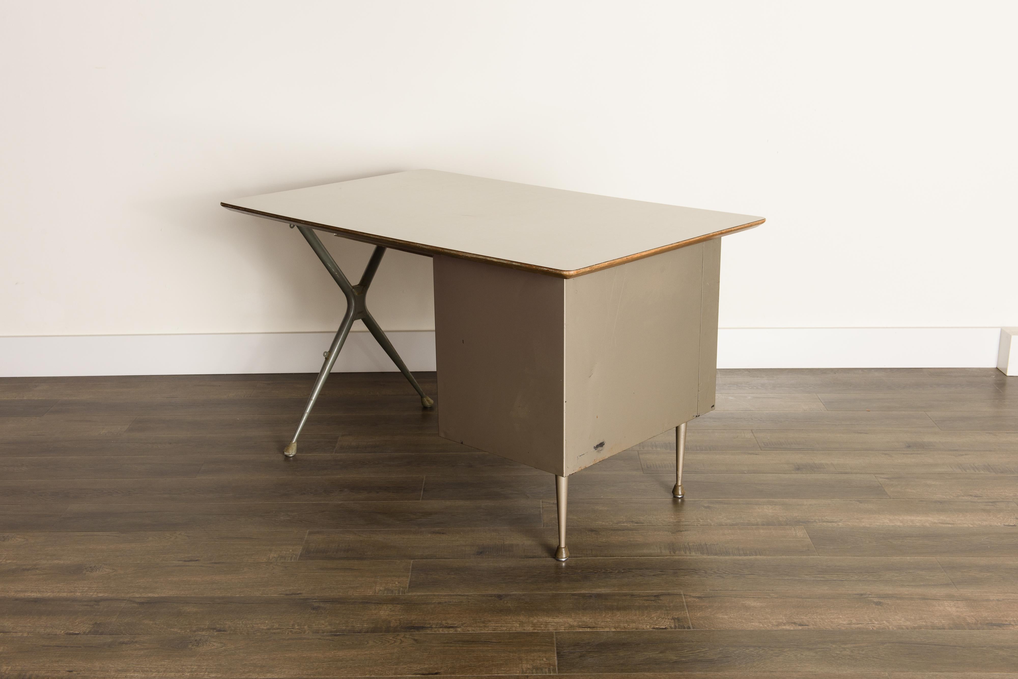 Industrial Desk by Raymond Loewy for Brunswick of Chicago, circa 1950s, Signed  3