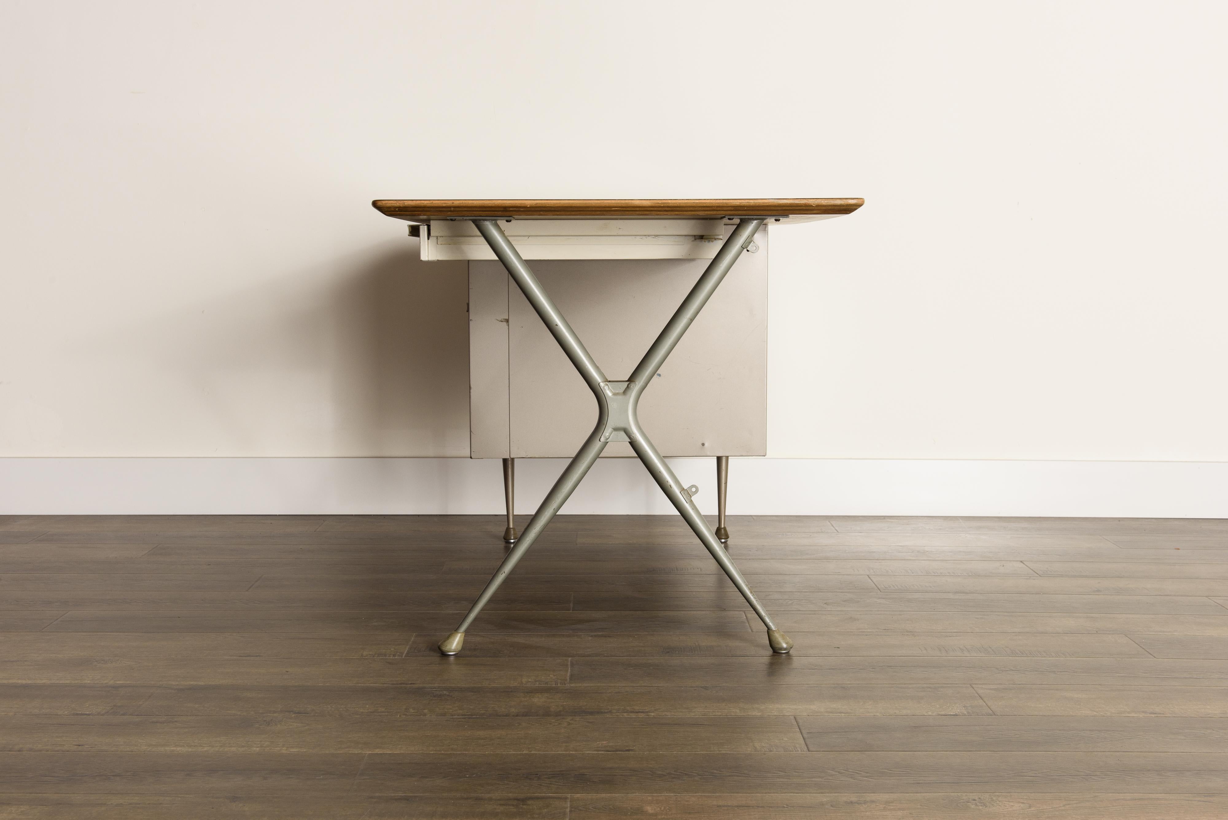 Industrial Desk by Raymond Loewy for Brunswick of Chicago, circa 1950s, Signed  In Good Condition In Los Angeles, CA