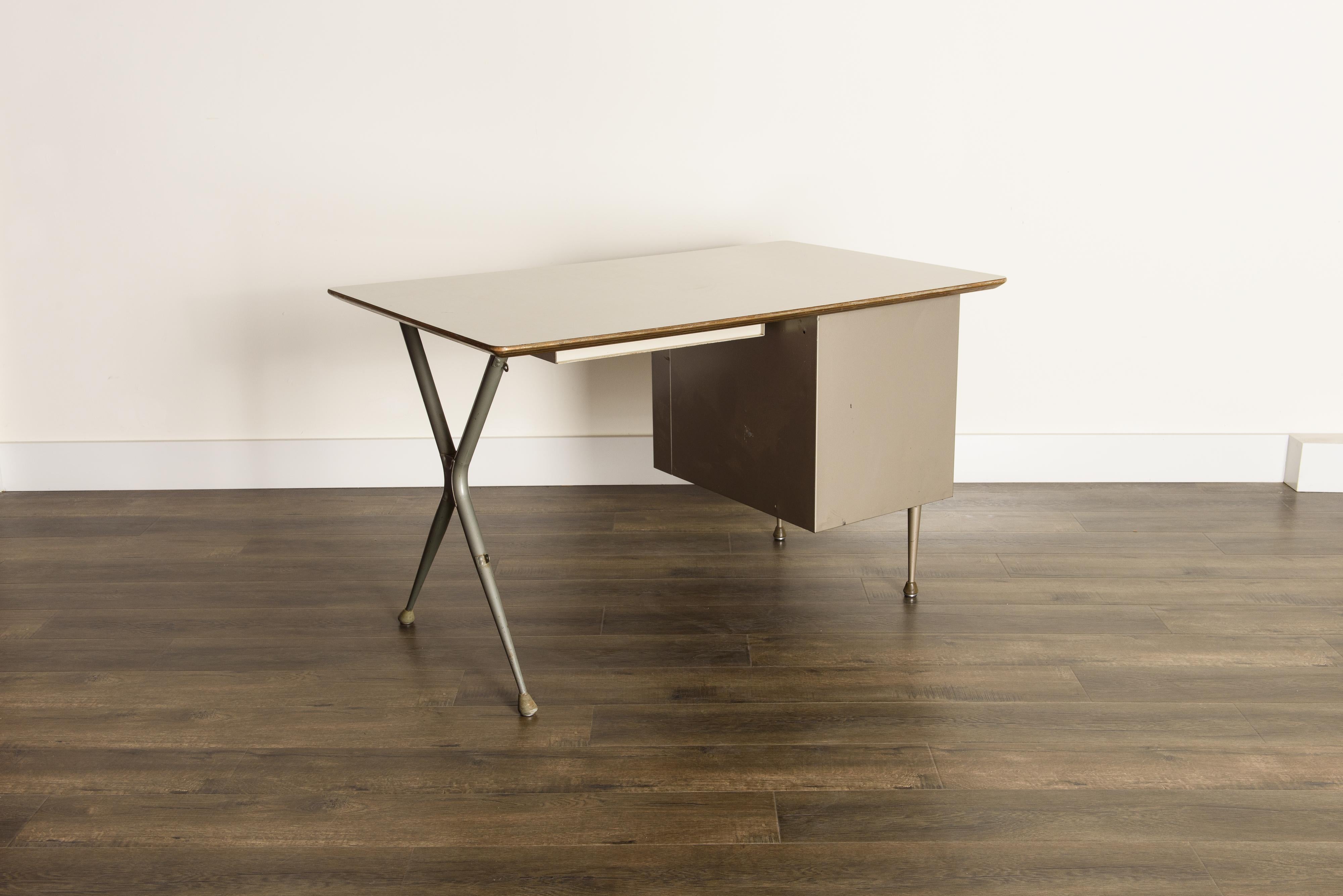 Mid-20th Century Industrial Desk by Raymond Loewy for Brunswick of Chicago, circa 1950s, Signed 
