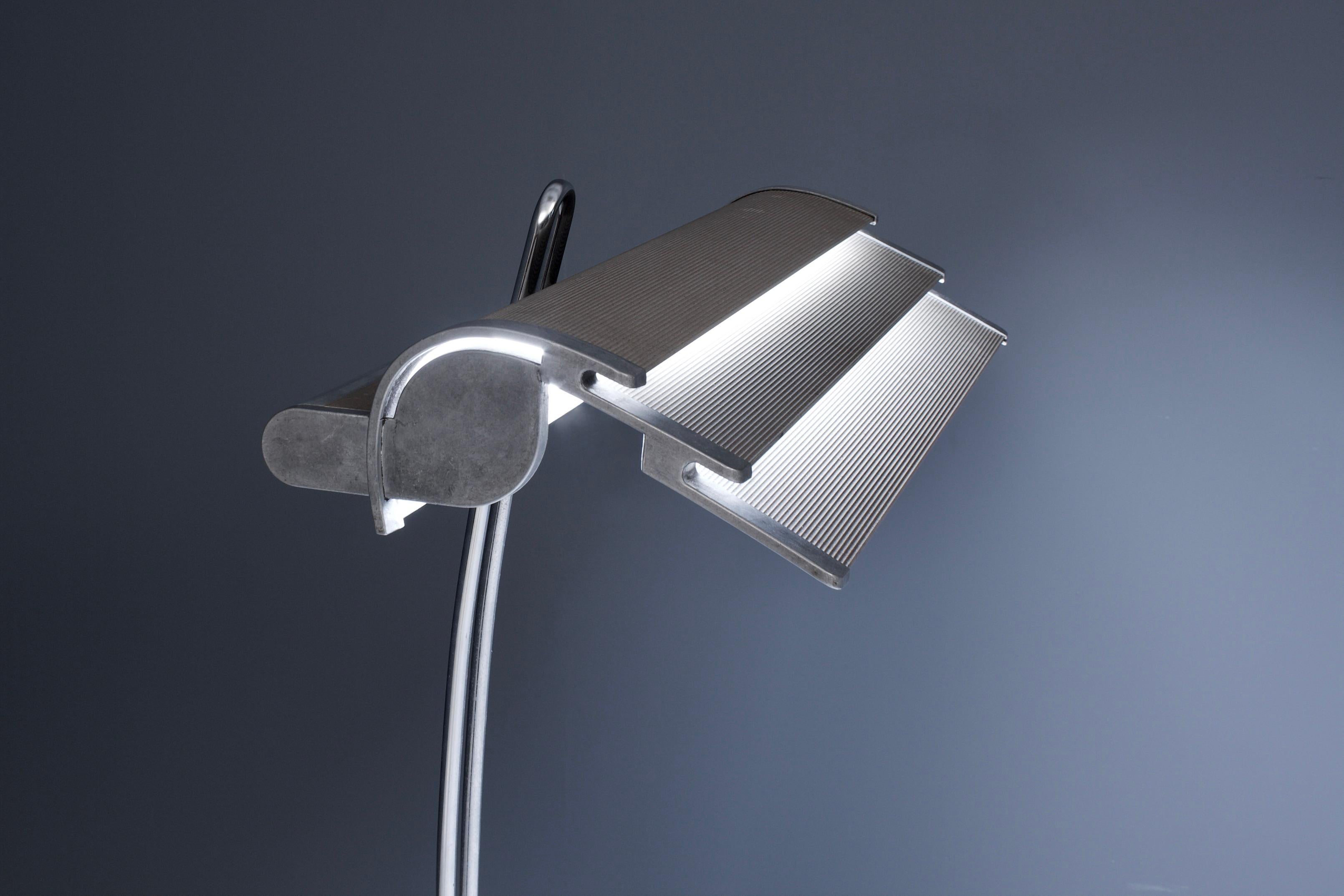 Architectural Desk Lamp in Casted Iron, Steel and Ribbed Aluminum, France, 1960s In Good Condition For Sale In Uithoorn, NL