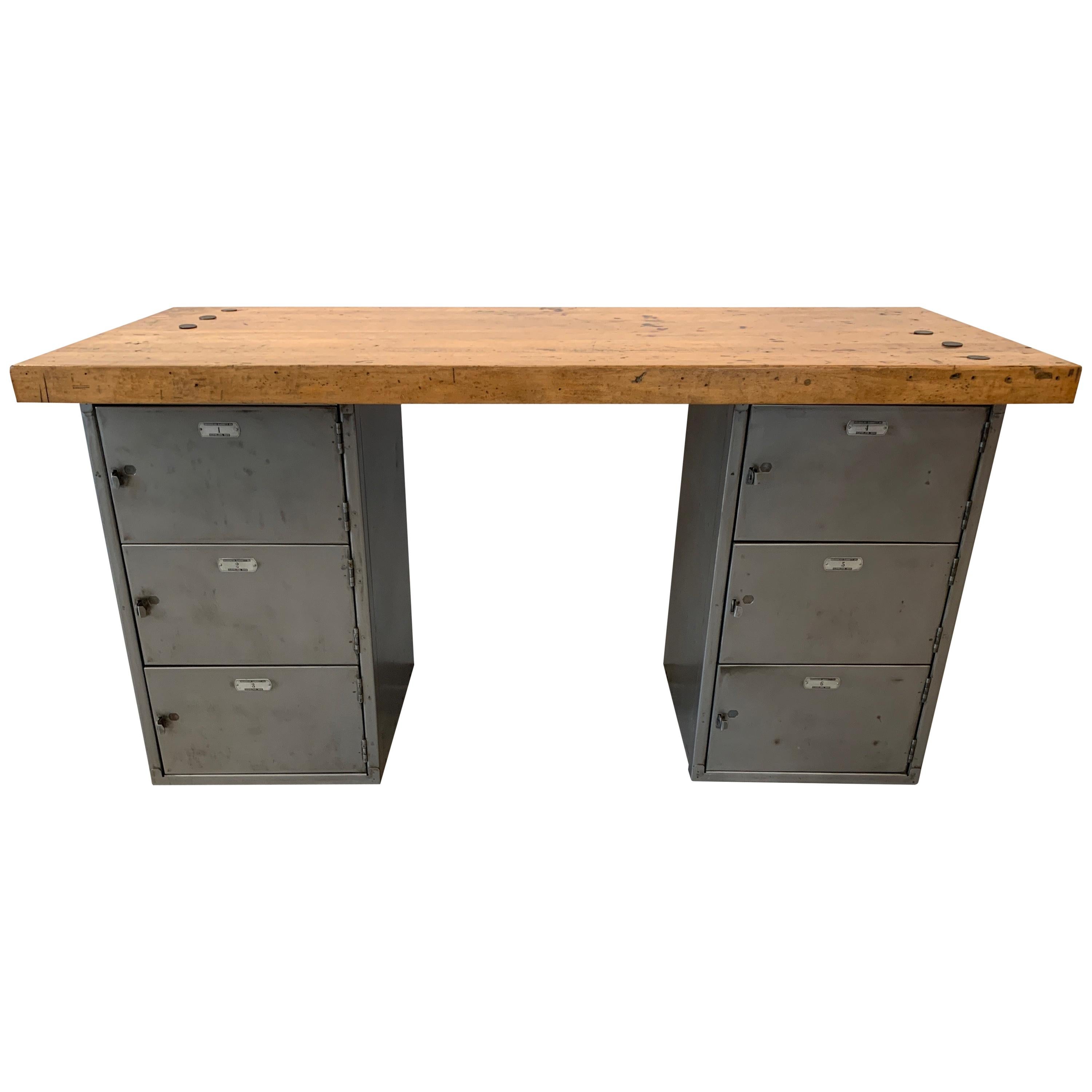 Industrial Desk with Maple Butcher Block Top and Steel Base Desk
