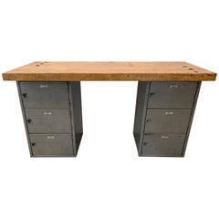 Retro Industrial Desk with Maple Butcher Block Top and Steel Base Desk